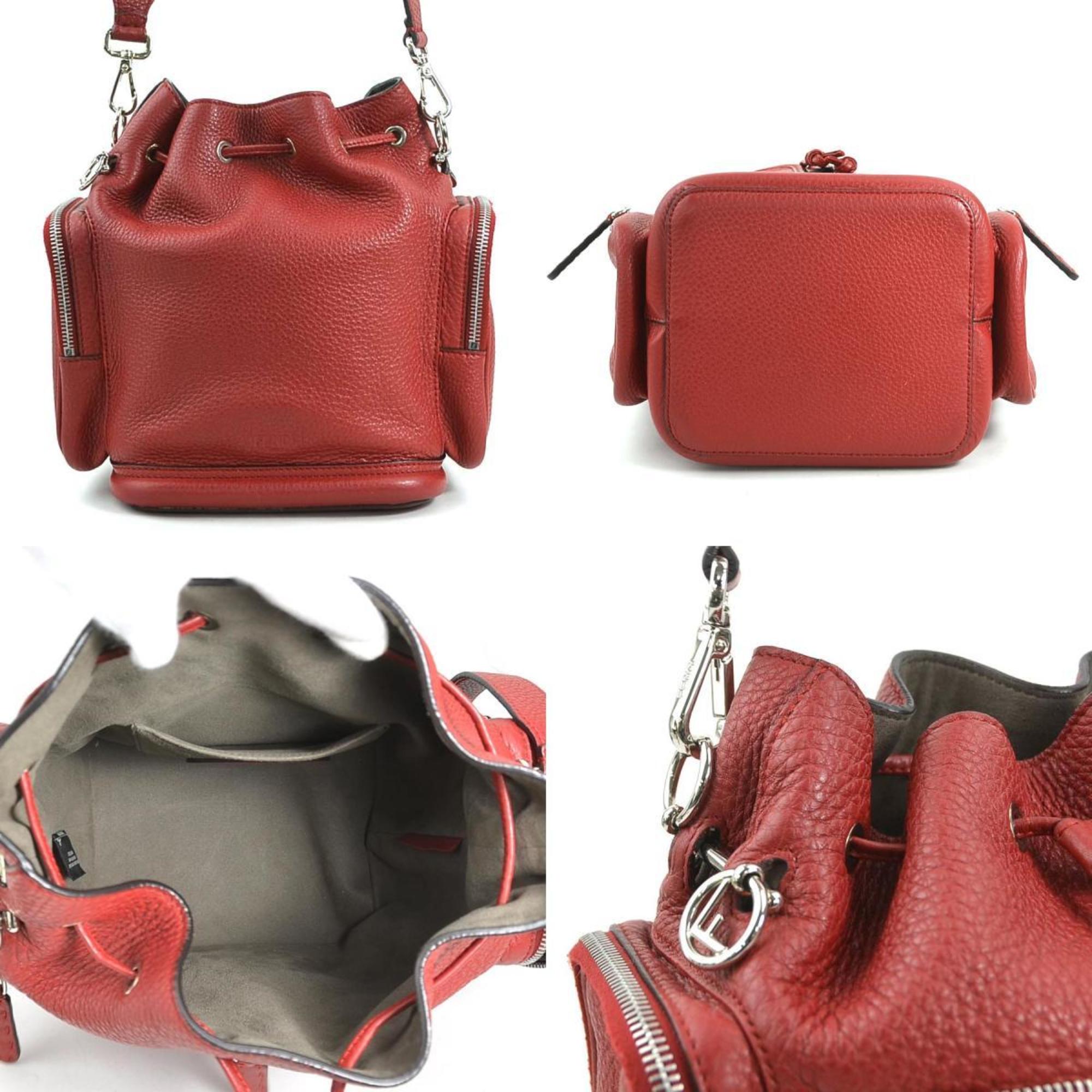 Fendi Burgundy Red Color Leather Shoulder Bag (Pre-Owned)