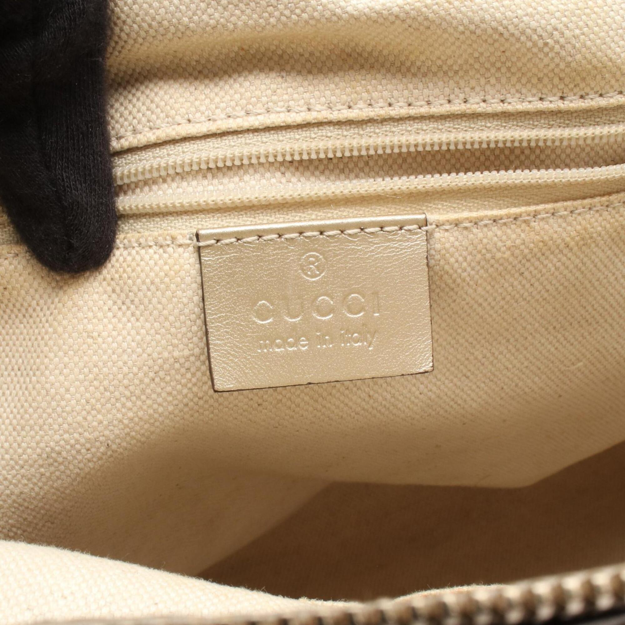 Gucci Beige Brown Gg Canvas Leather Handbag (Pre-Owned)