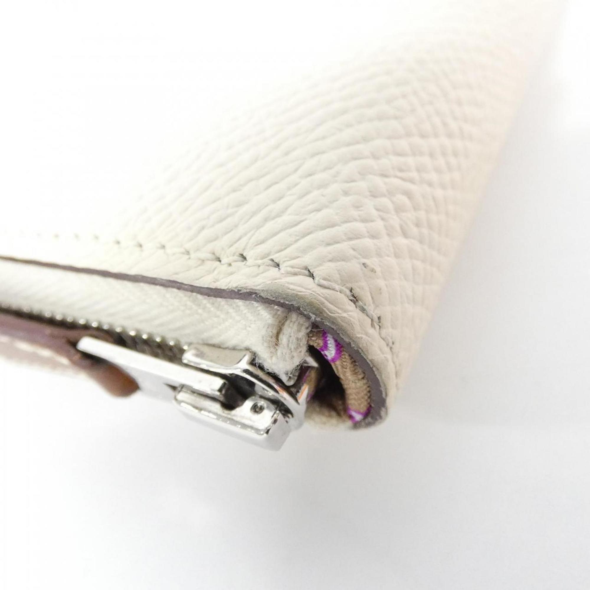 Hermes White Epsom Leather Silk Long Wallet (Bi-Fold) (Pre-Owned)