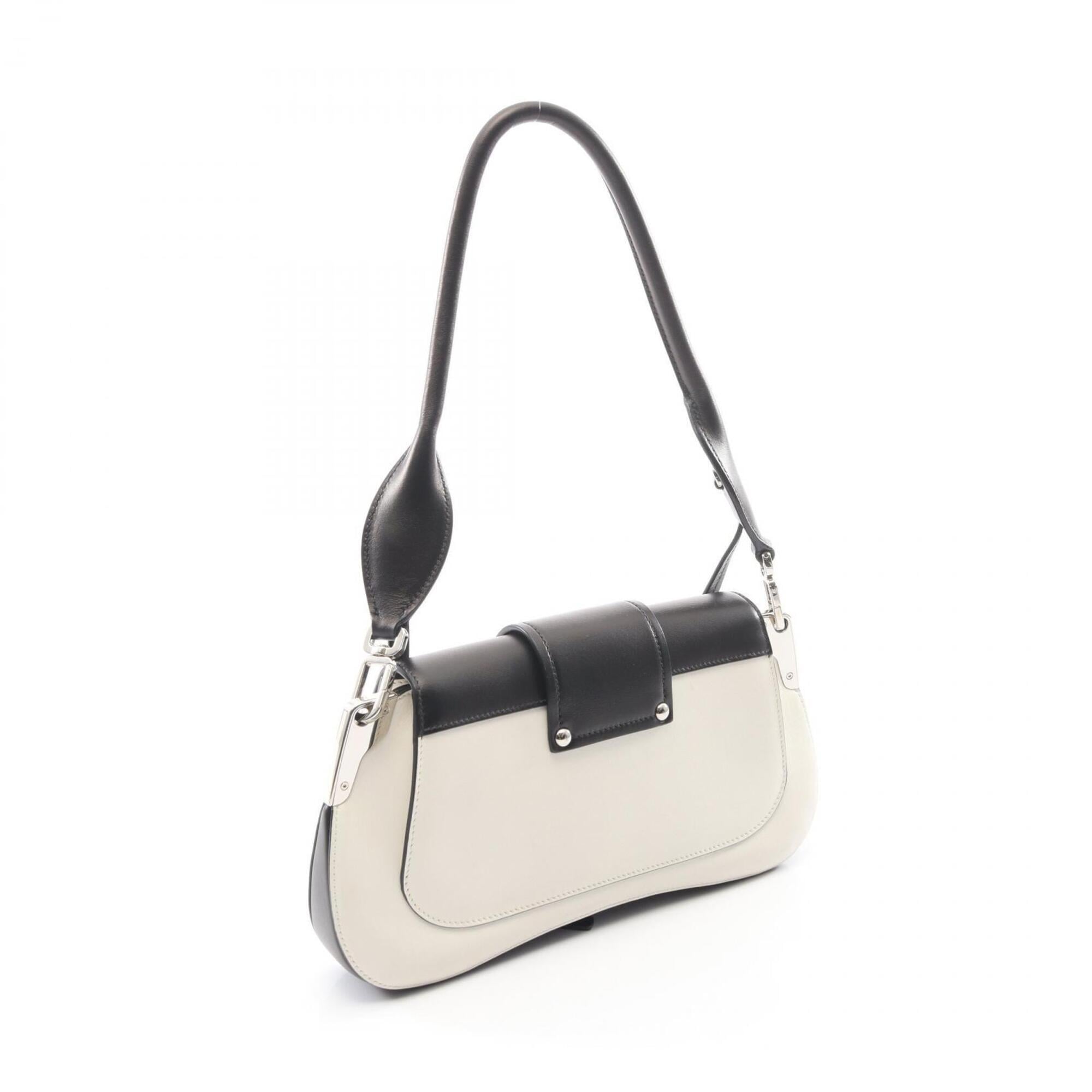 Prada Black White Leather Handbag Shoulder Bag (Pre-Owned)