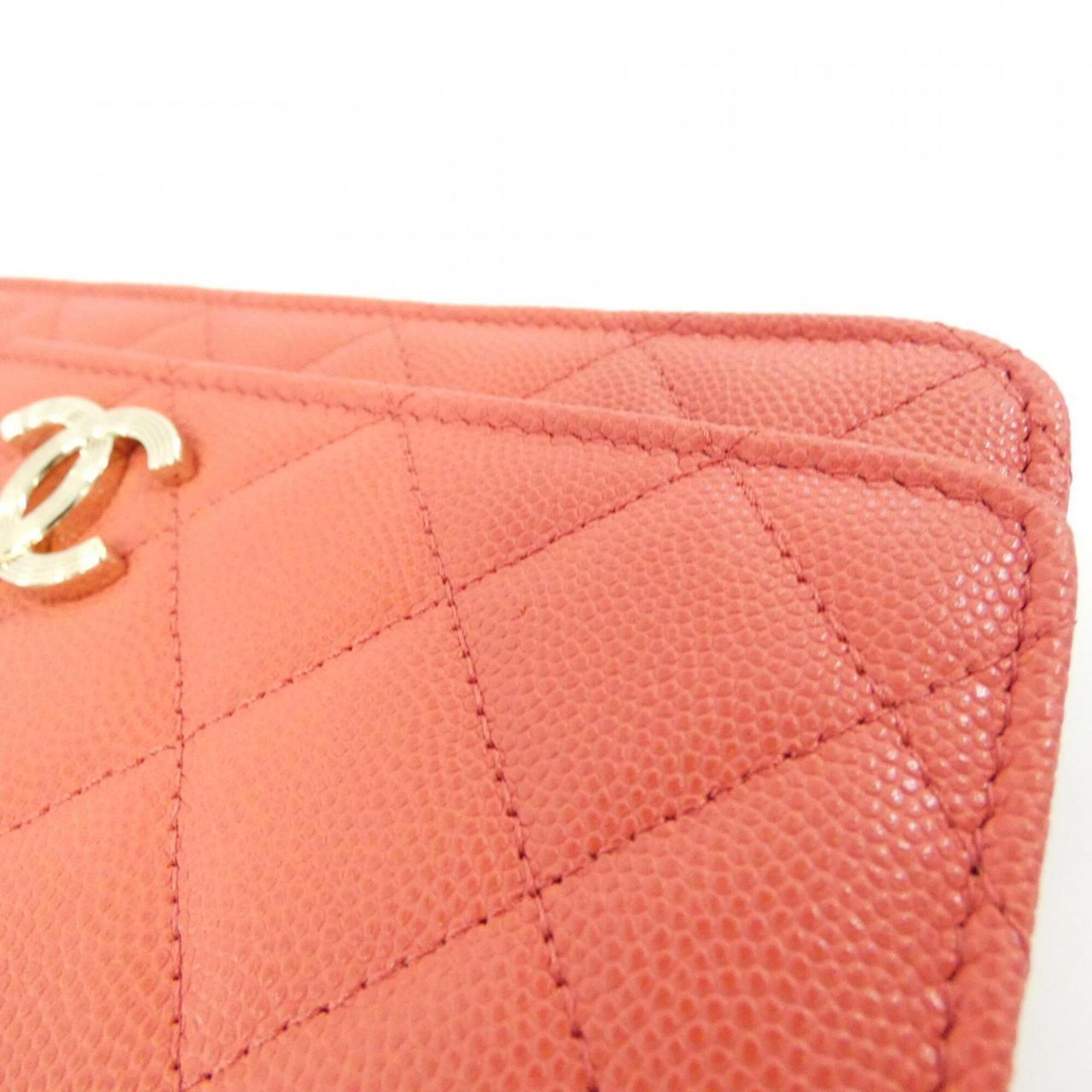 Chanel Red Color Grained Calfskin Chain/Shoulder Wallet (Pre-Owned)