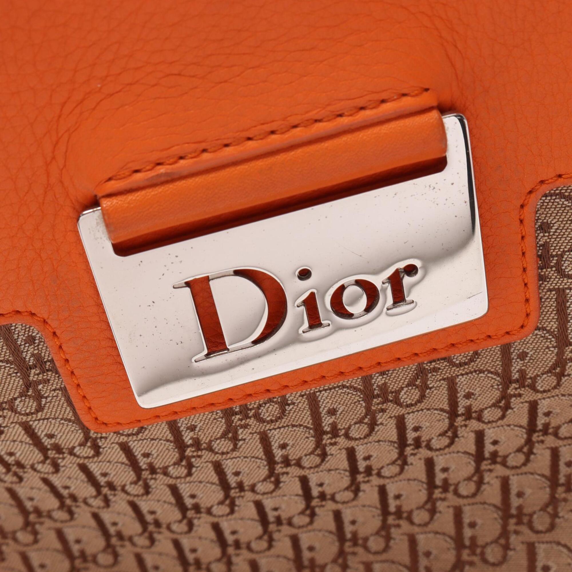 Christian Dior Beige Orange Coated Canvas Leather Handbag Tote Bag (Pre-Owned)