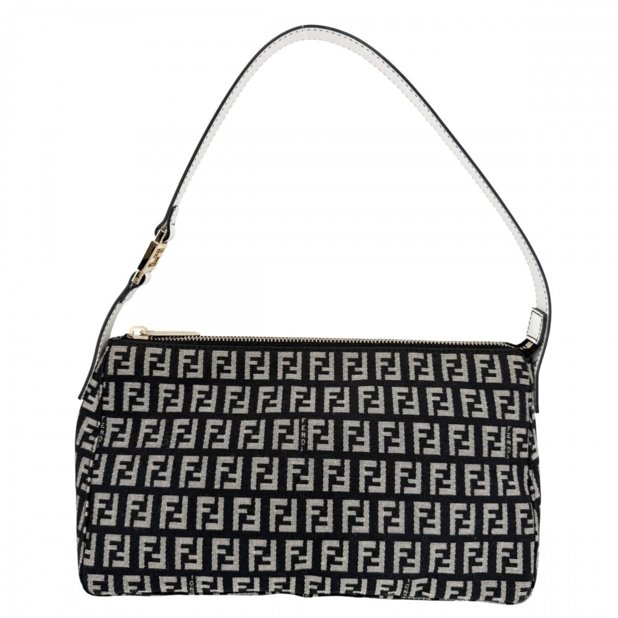 Fendi Zucchino Black White Canvas Leather Handbag (Pre-Owned)