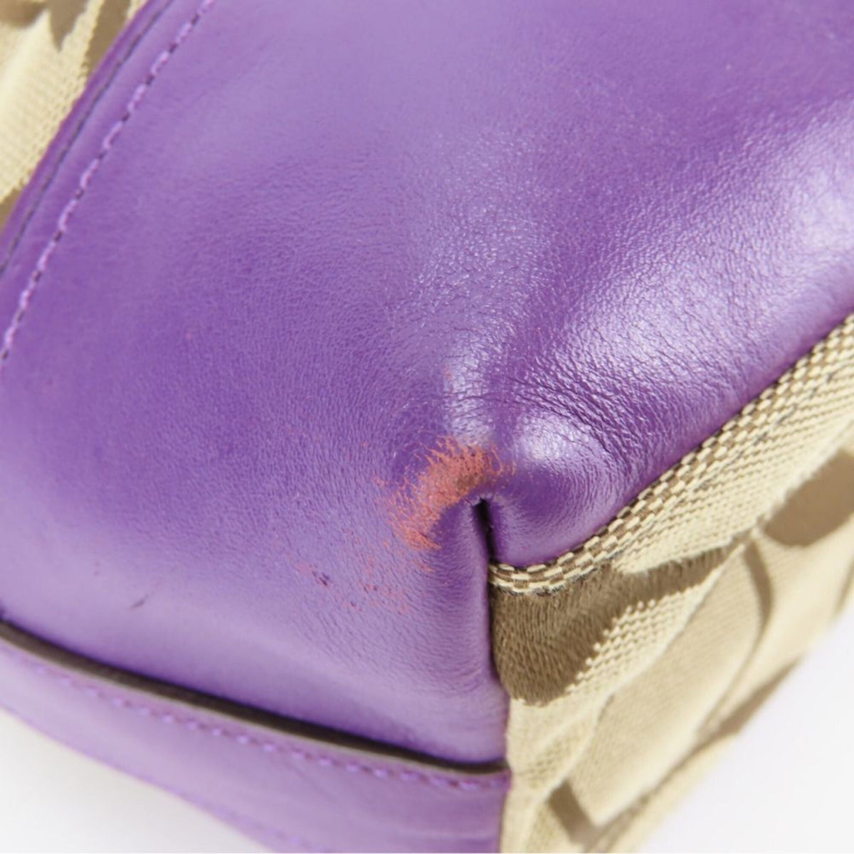 Coach Beige Purple Leather Canvas Shoulder Bag (Pre-Owned)
