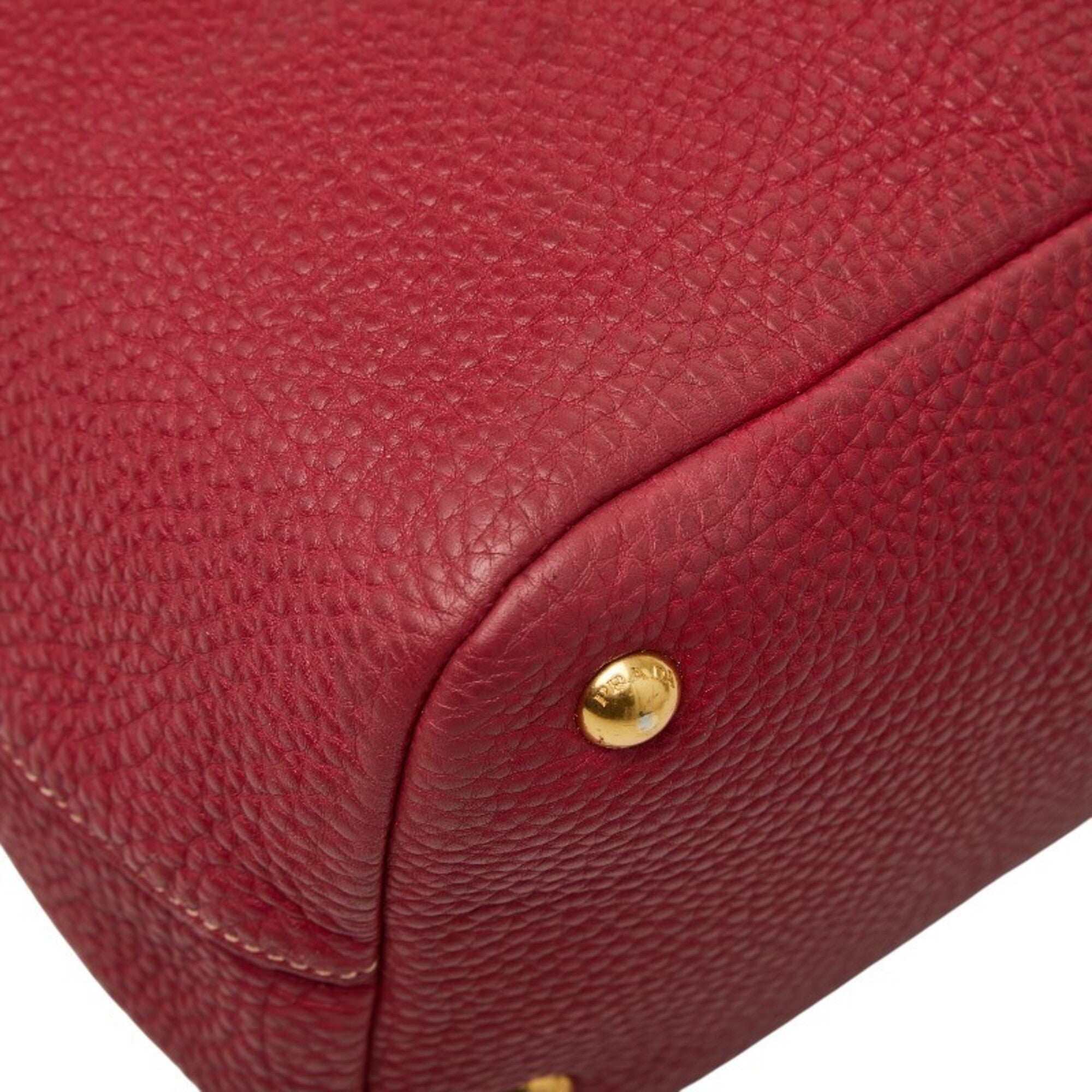 Prada Red Color Leather Shoulder Bag Tote Bag (Pre-Owned)