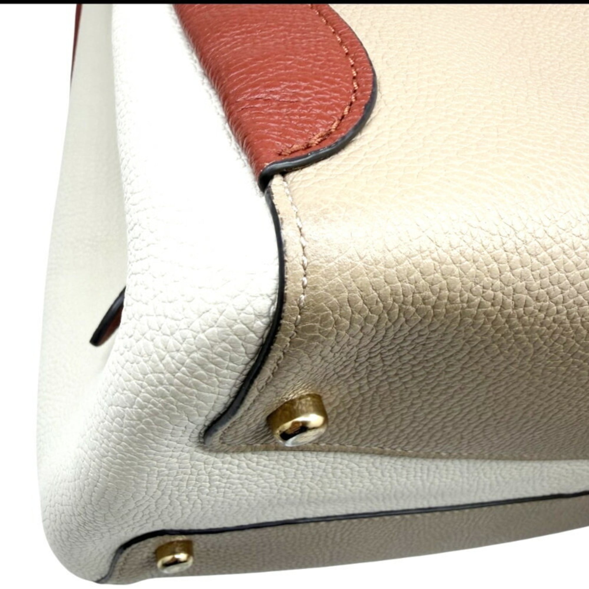 Coach Beige Ivory Red Color Leather Shoulder Bag Tote Bag (Pre-Owned)