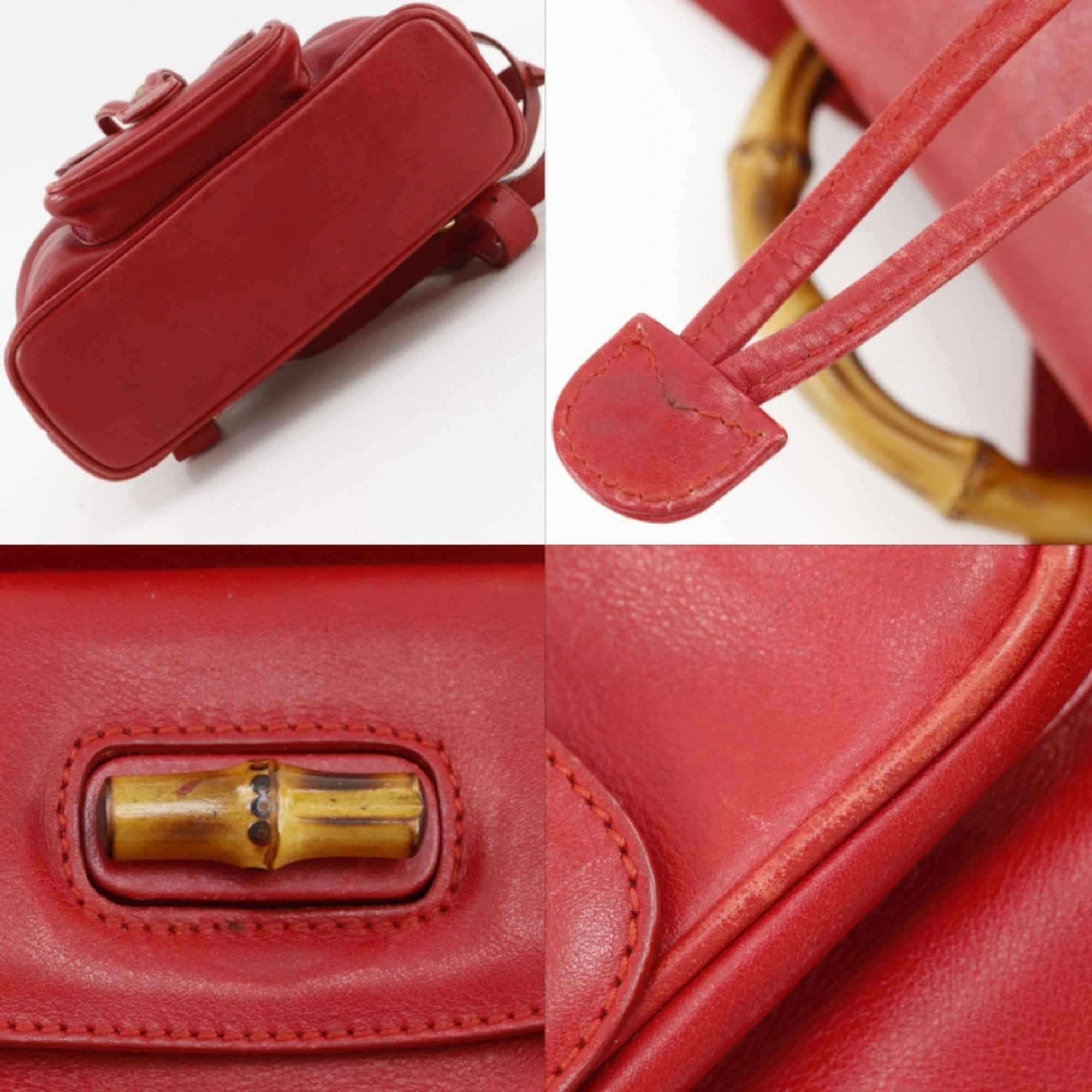 Gucci Bamboo Red Color Leather Backpack (Pre-Owned)