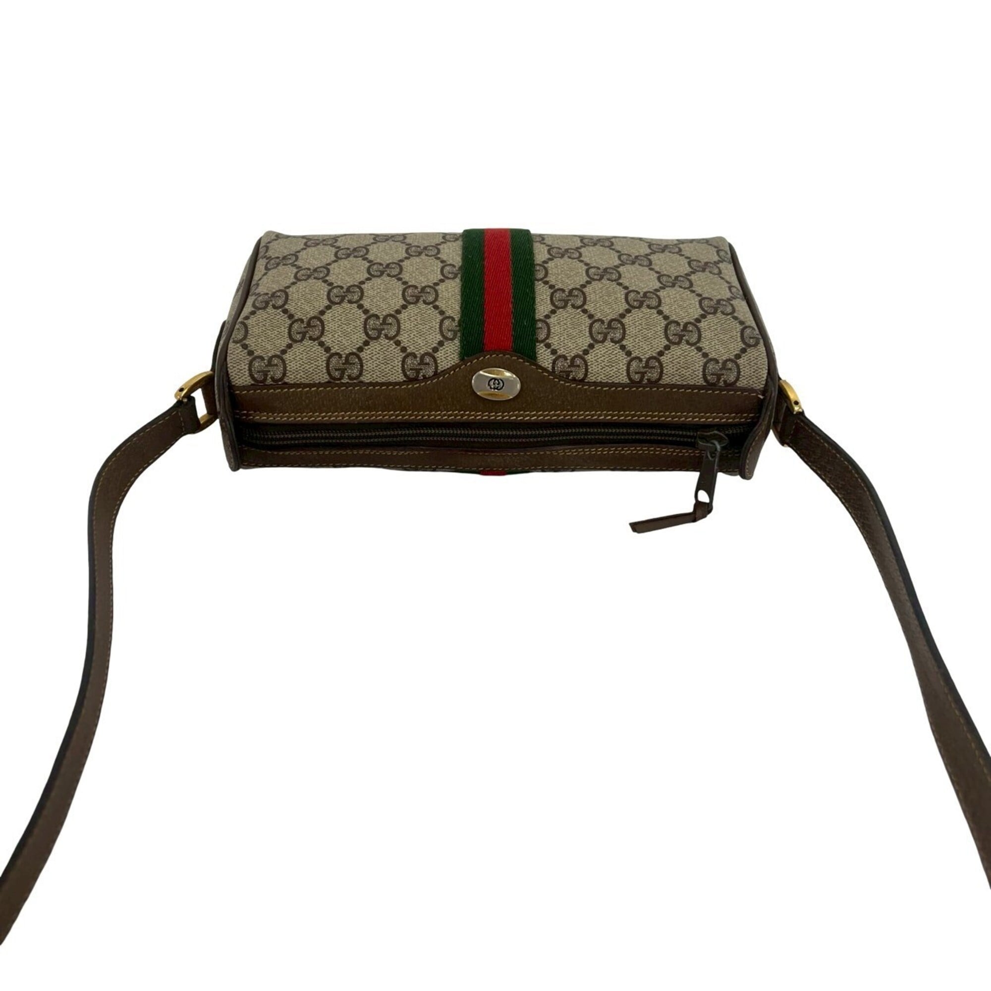 Gucci Brown Green Red Color Leather Pvc Shoulder Bag (Pre-Owned)