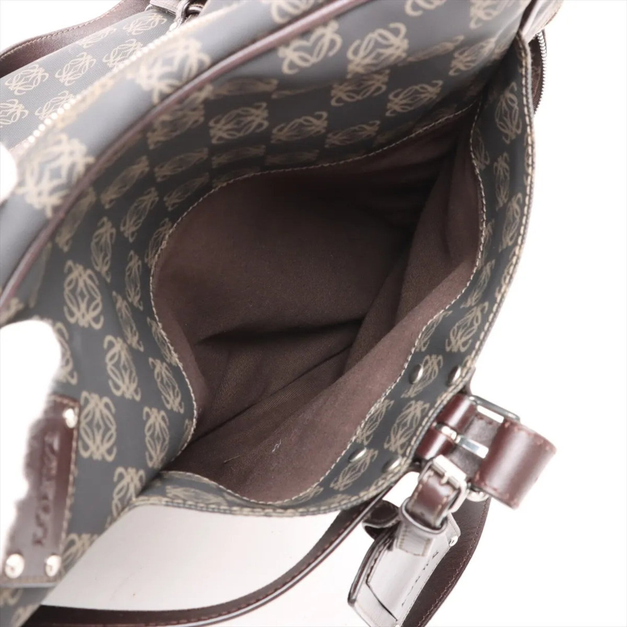 Loewe Brown Leather Coated Canvas Boston Bag Shoulder Bag Tote Bag (Pre-Owned)