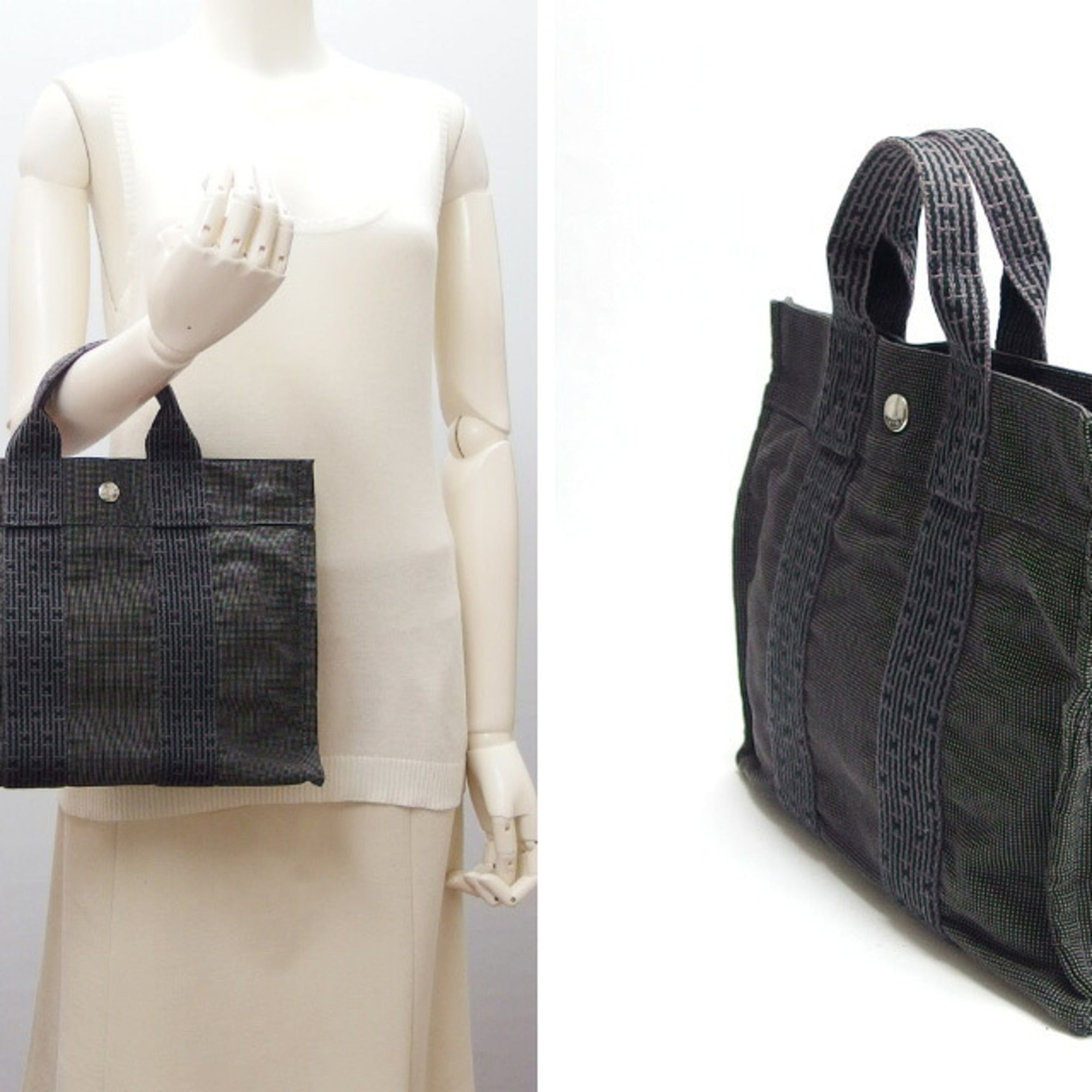 Hermes Her Line Gray Nylon Canvas Handbag Tote Bag (Pre-Owned)