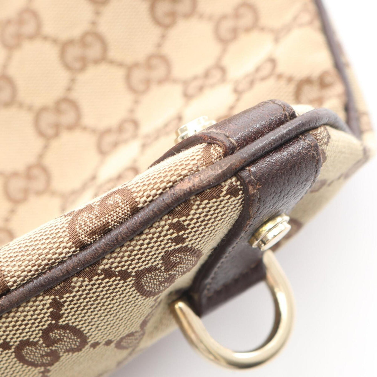 Gucci Beige Brown Canvas Leather Handbag Shoulder Bag (Pre-Owned)