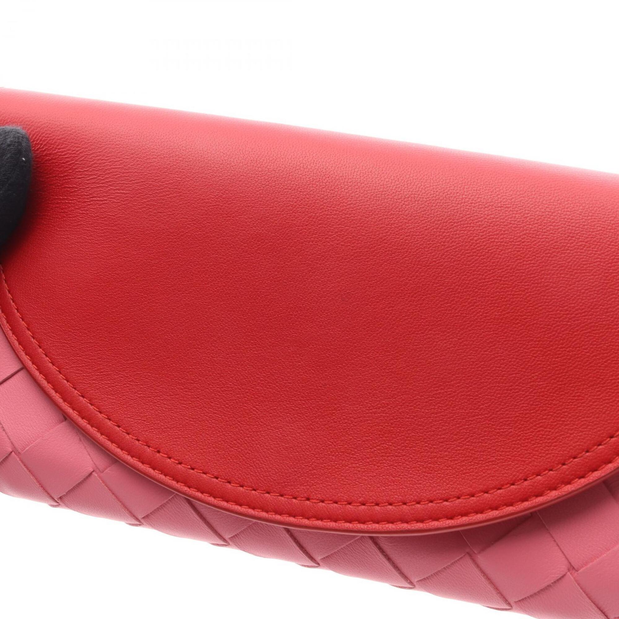 Bottega Veneta Intrecciato Pink Red Color Leather Long Wallet (Bi-Fold) (Pre-Owned)