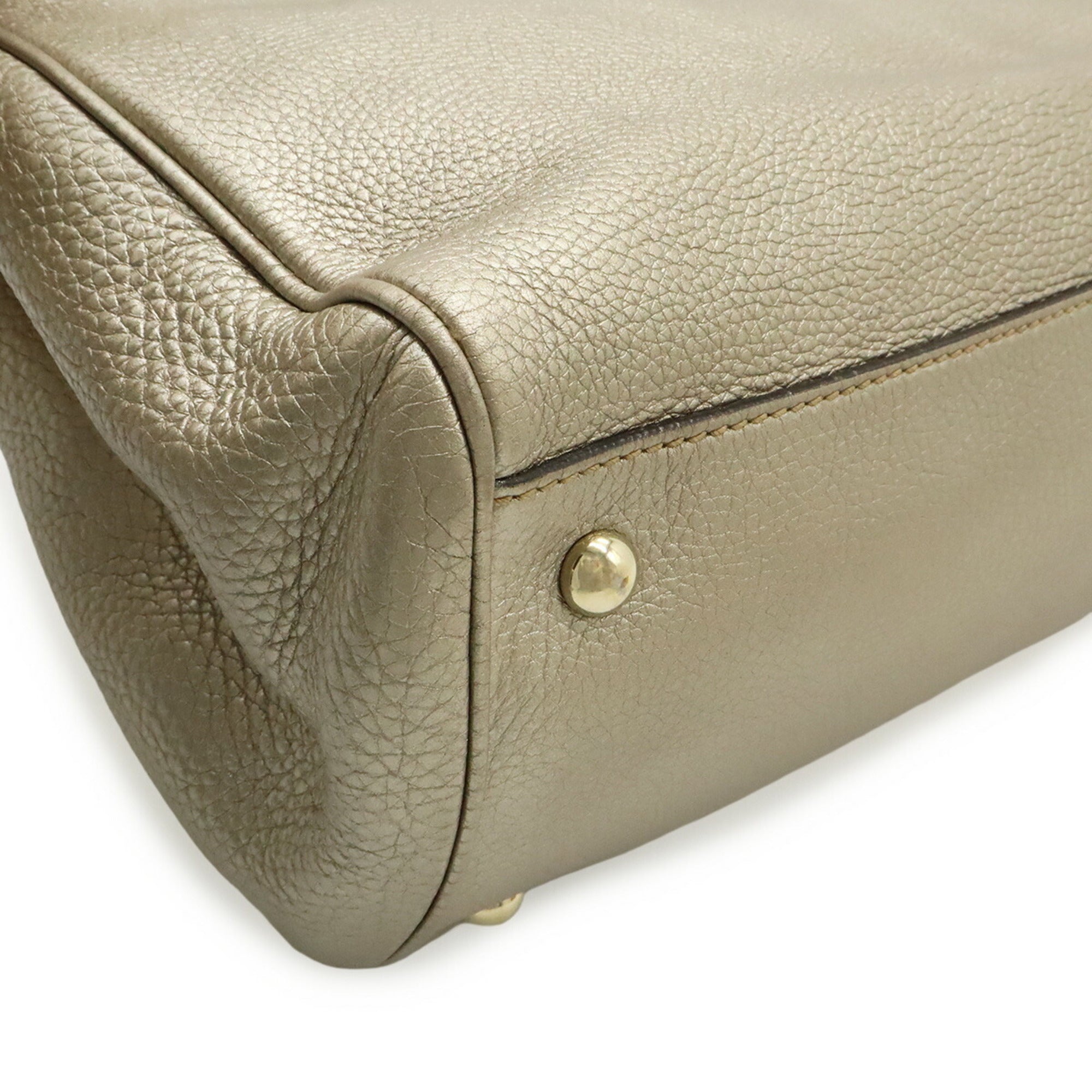 Gucci Champagne Gold Leather Bamboo Handbag Shoulder Bag Tote Bag (Pre-Owned)