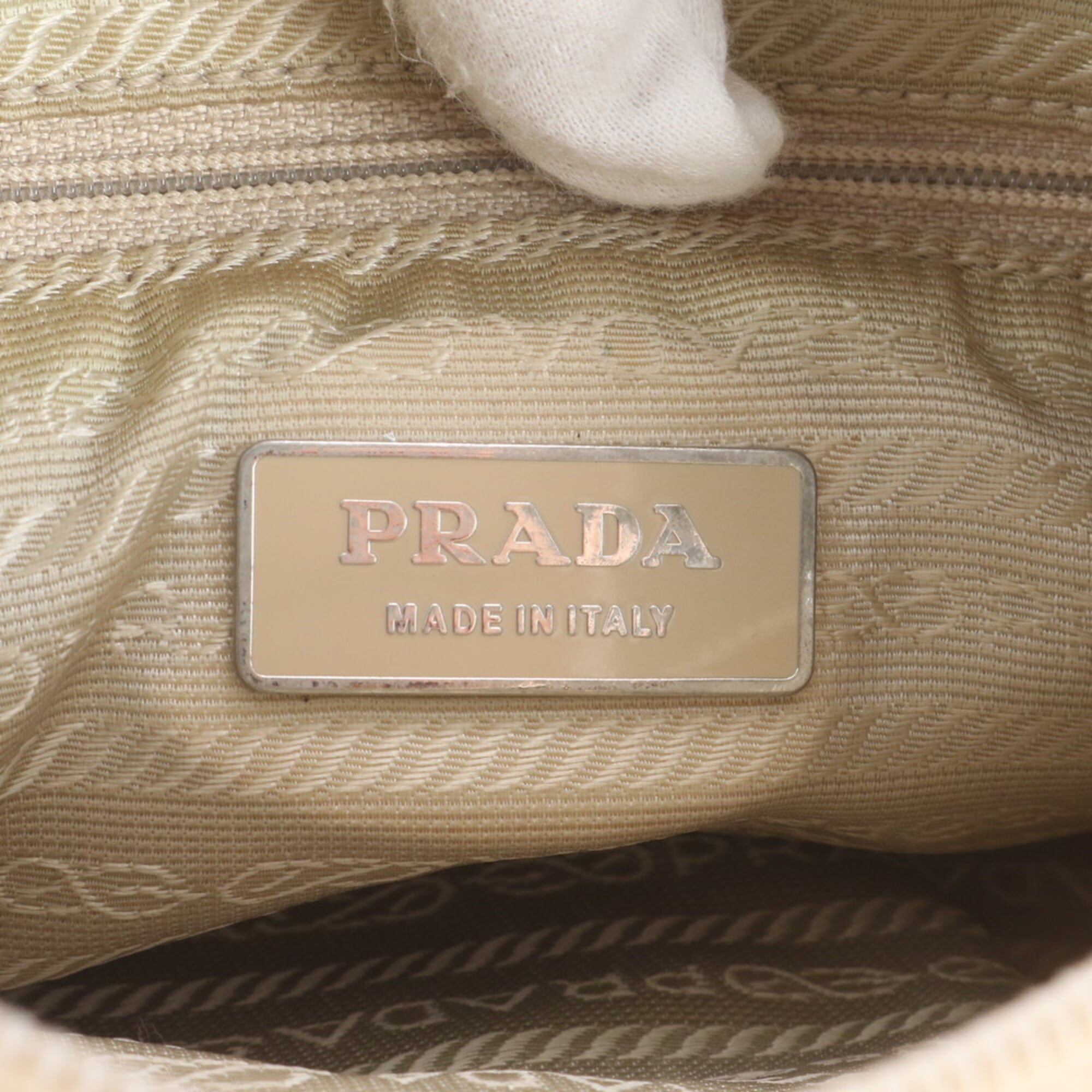 Prada Beige Gold Gold Nylon Leather Handbag Shoulder Bag Tote Bag (Pre-Owned)