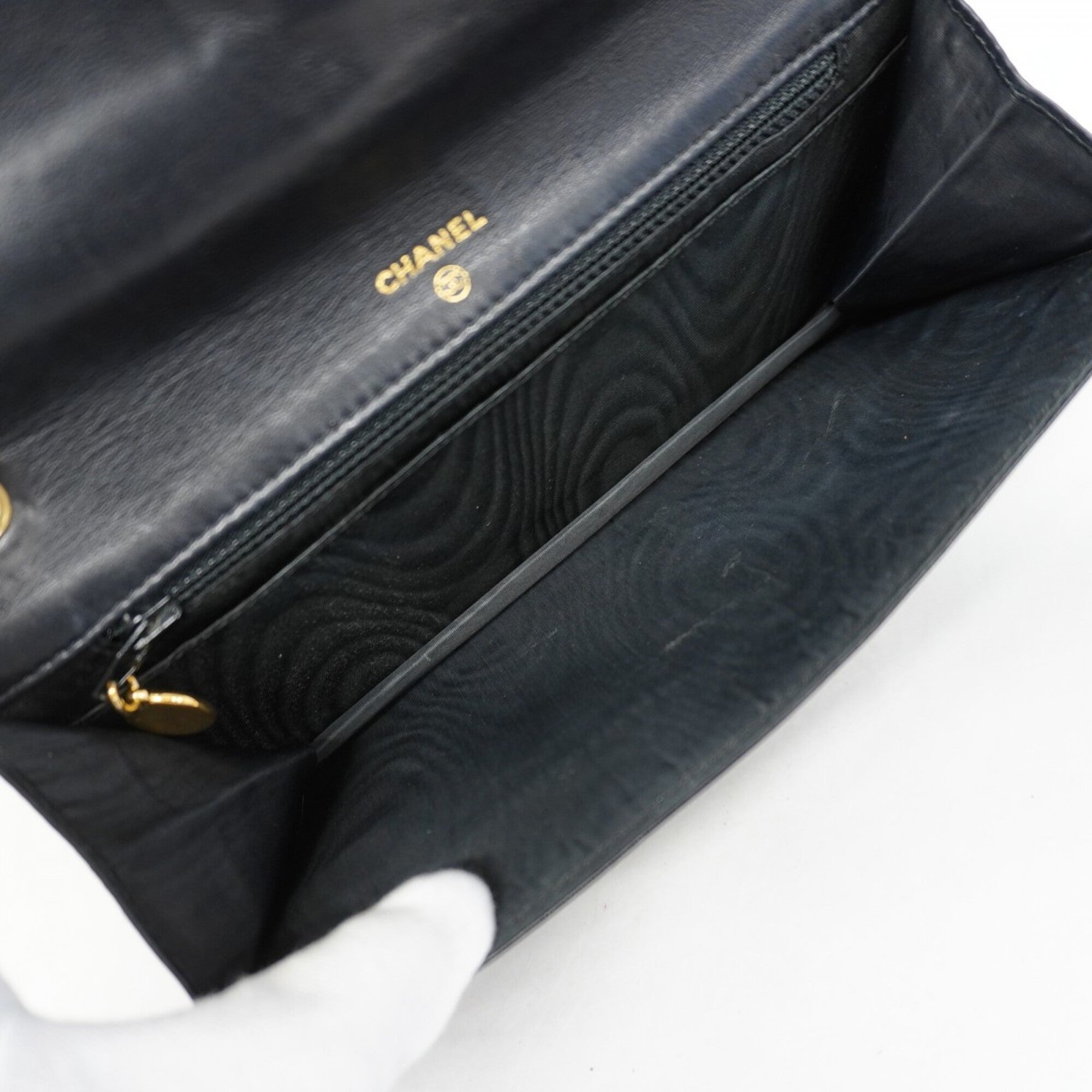 Chanel Black Grained Calfskin Chain/Shoulder Wallet (Pre-Owned)