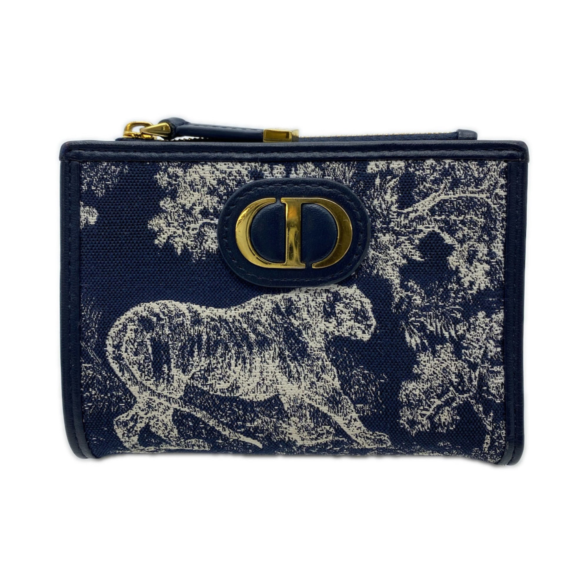 Christian Dior Navy White Cotton Leather Wallet (Bi-Fold) (Pre-Owned)