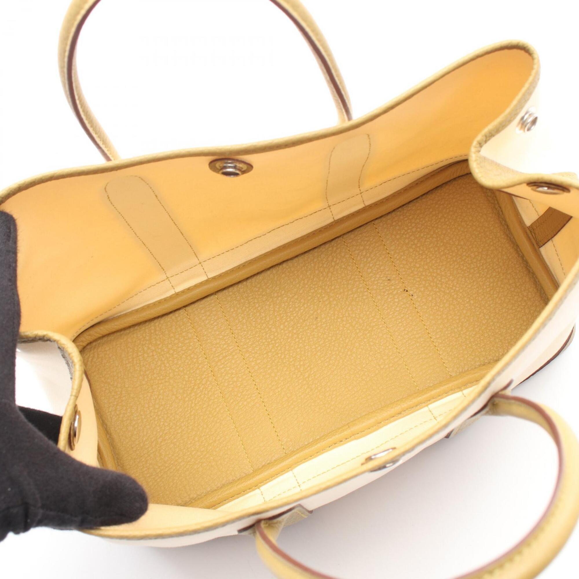 Hermes Ivory Khaki Toile Officier Negonda Leather Handbag Tote Bag (Pre-Owned)