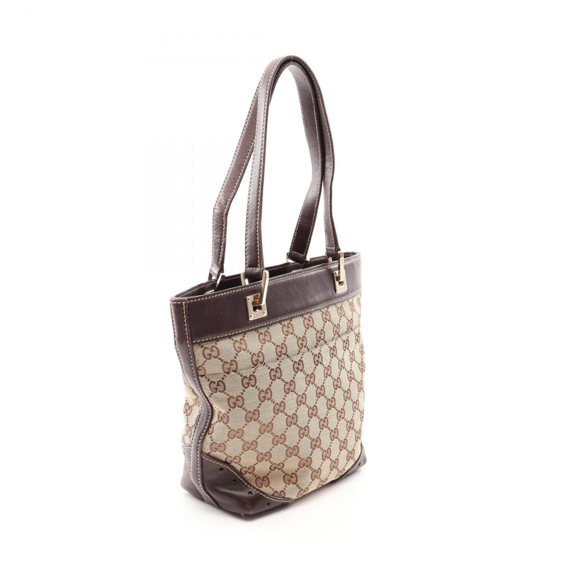 Gucci Beige Brown Canvas Leather Handbag Tote Bag (Pre-Owned)