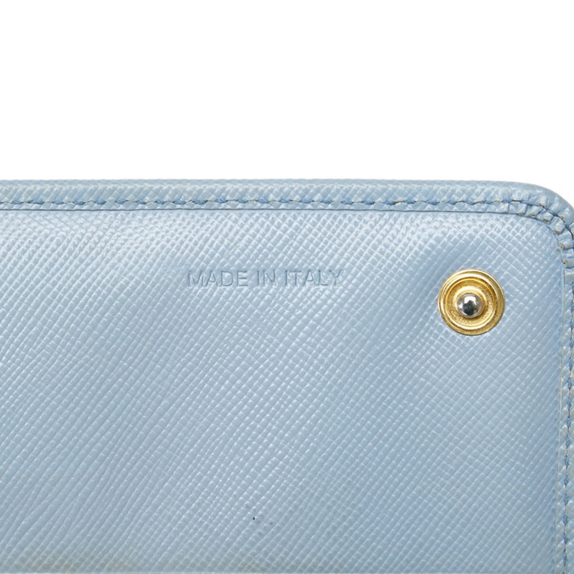 Prada Light Blue Leather Long Wallet (Bi-Fold) (Pre-Owned)