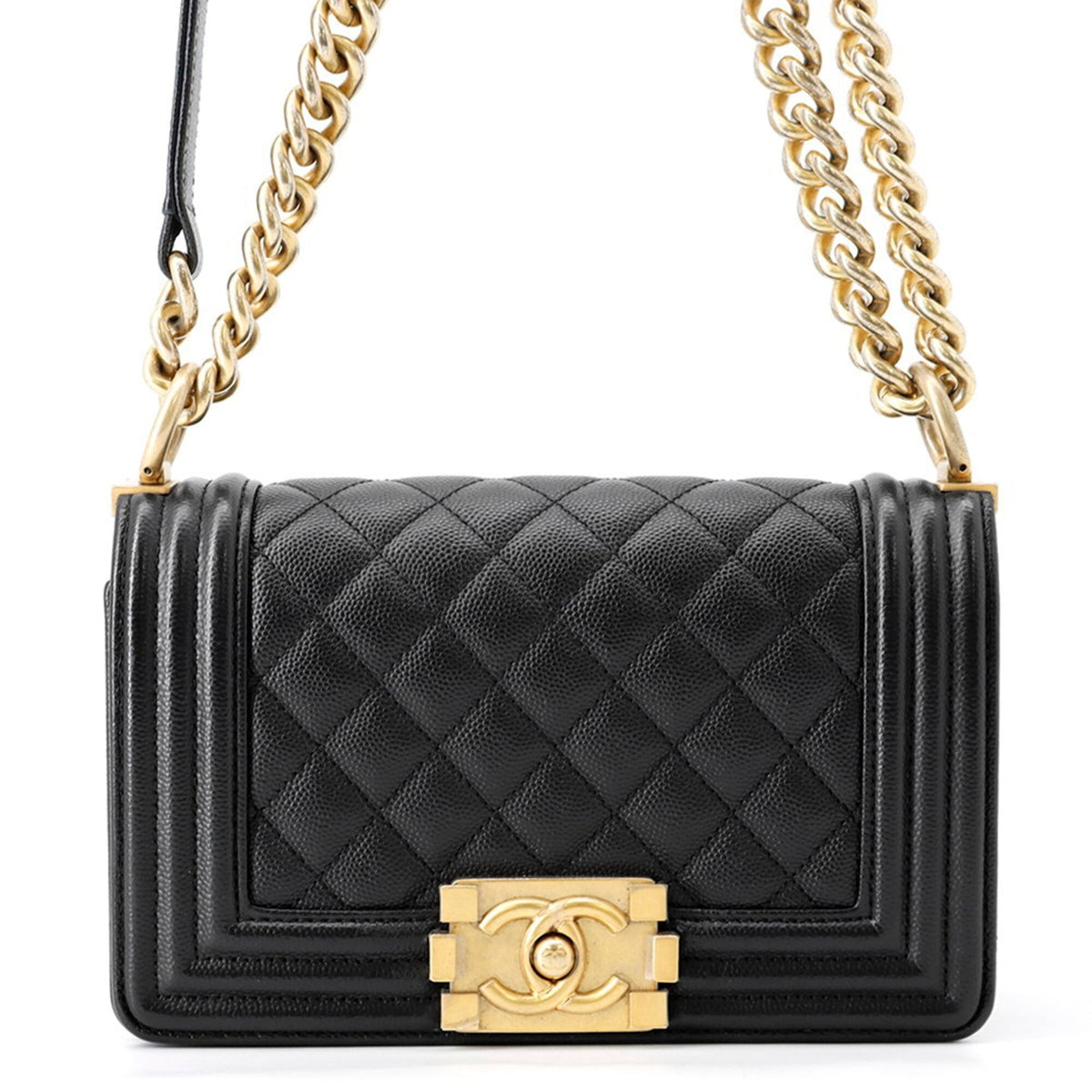 Chanel Matelasse Black Grained Calfskin Handbag Shoulder Bag (Pre-Owned)
