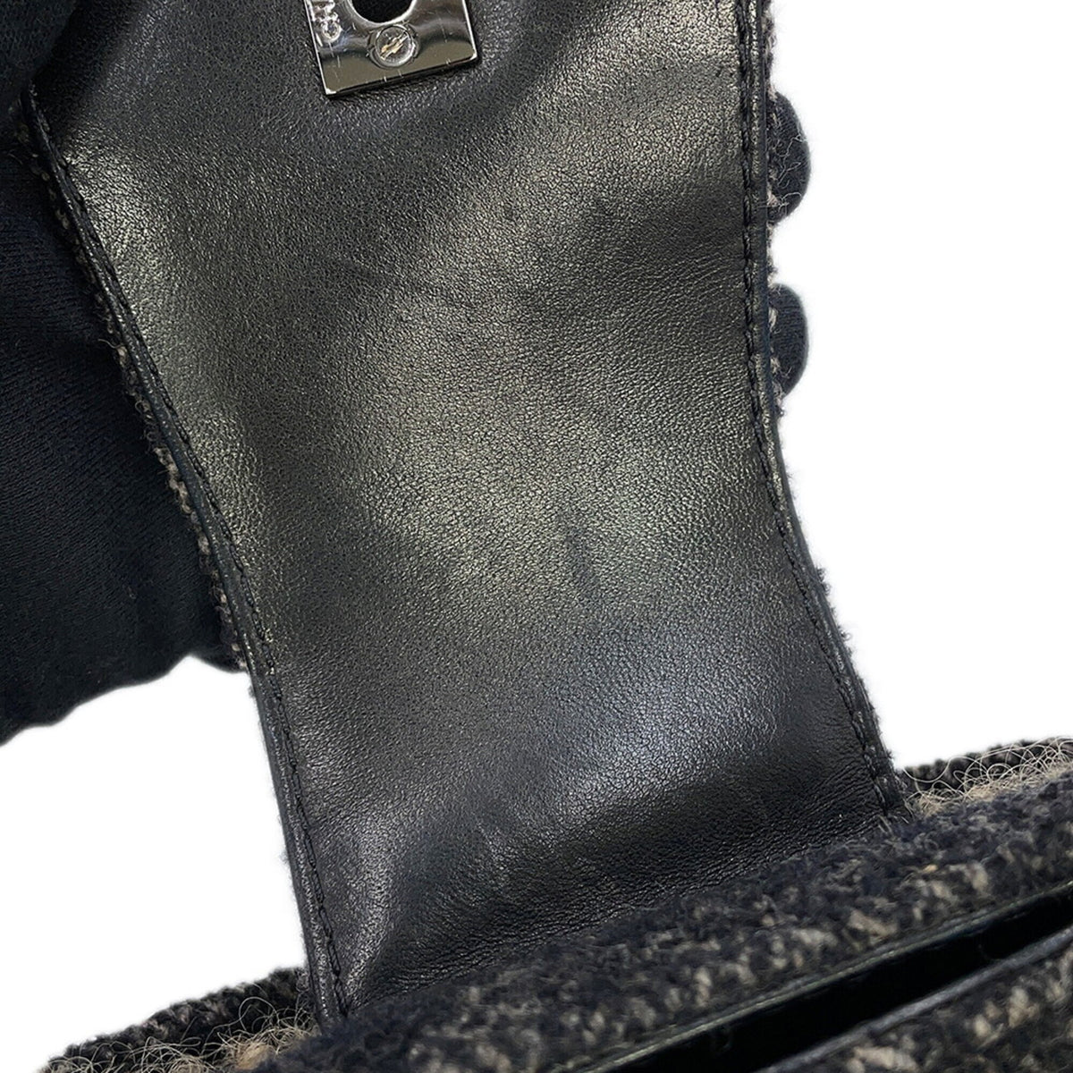 Chanel Black Dark Brown Multi-Color Tweed Leather Shoulder Bag (Pre-Owned)