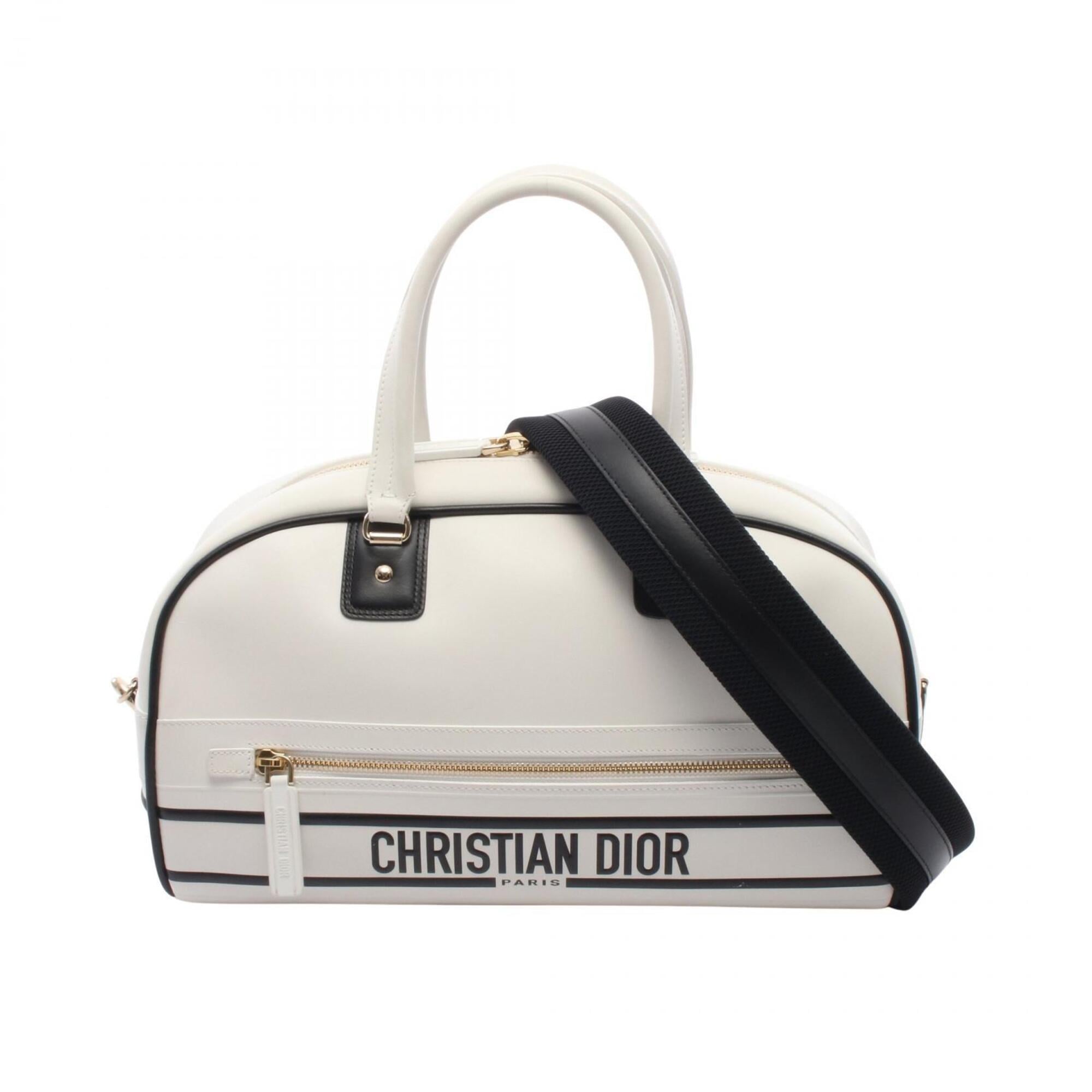 Christian Dior Black White Leather Handbag (Pre-Owned)