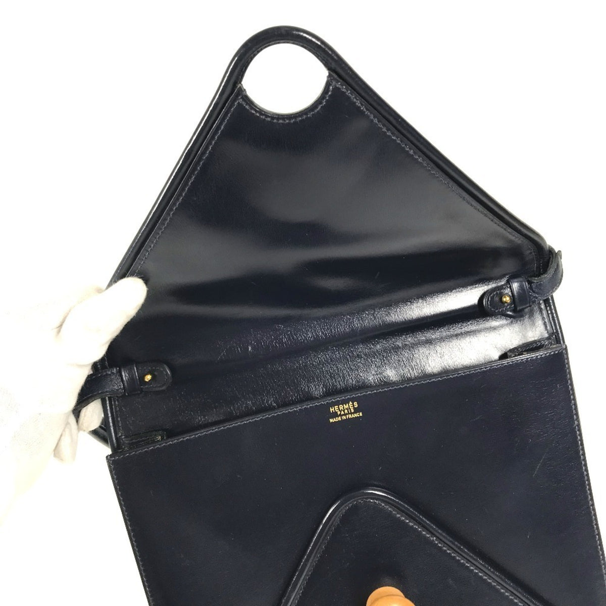 Hermes Navy Leather Shoulder Bag Tote Bag (Pre-Owned)