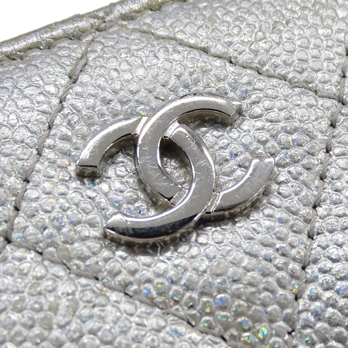 Chanel Silver Grained Calfskin Chain/Shoulder Wallet (Pre-Owned)