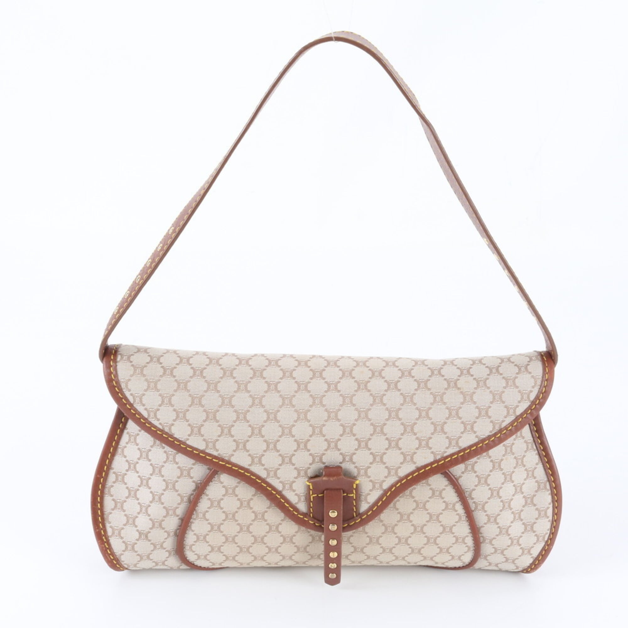 Celine Beige Brown Leather Canvas Handbag Shoulder Bag (Pre-Owned)