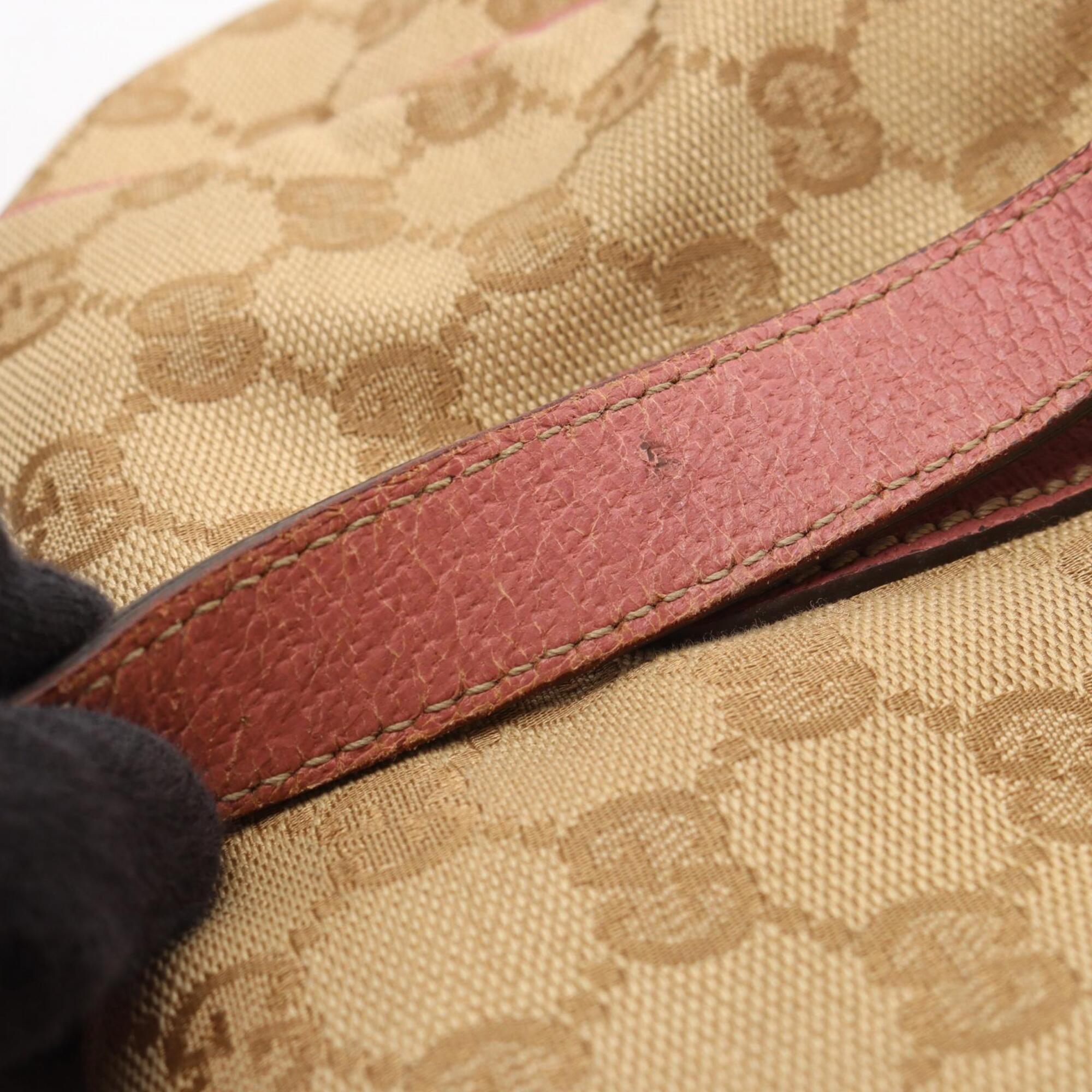 Gucci Beige Pink Canvas Leather Handbag (Pre-Owned)
