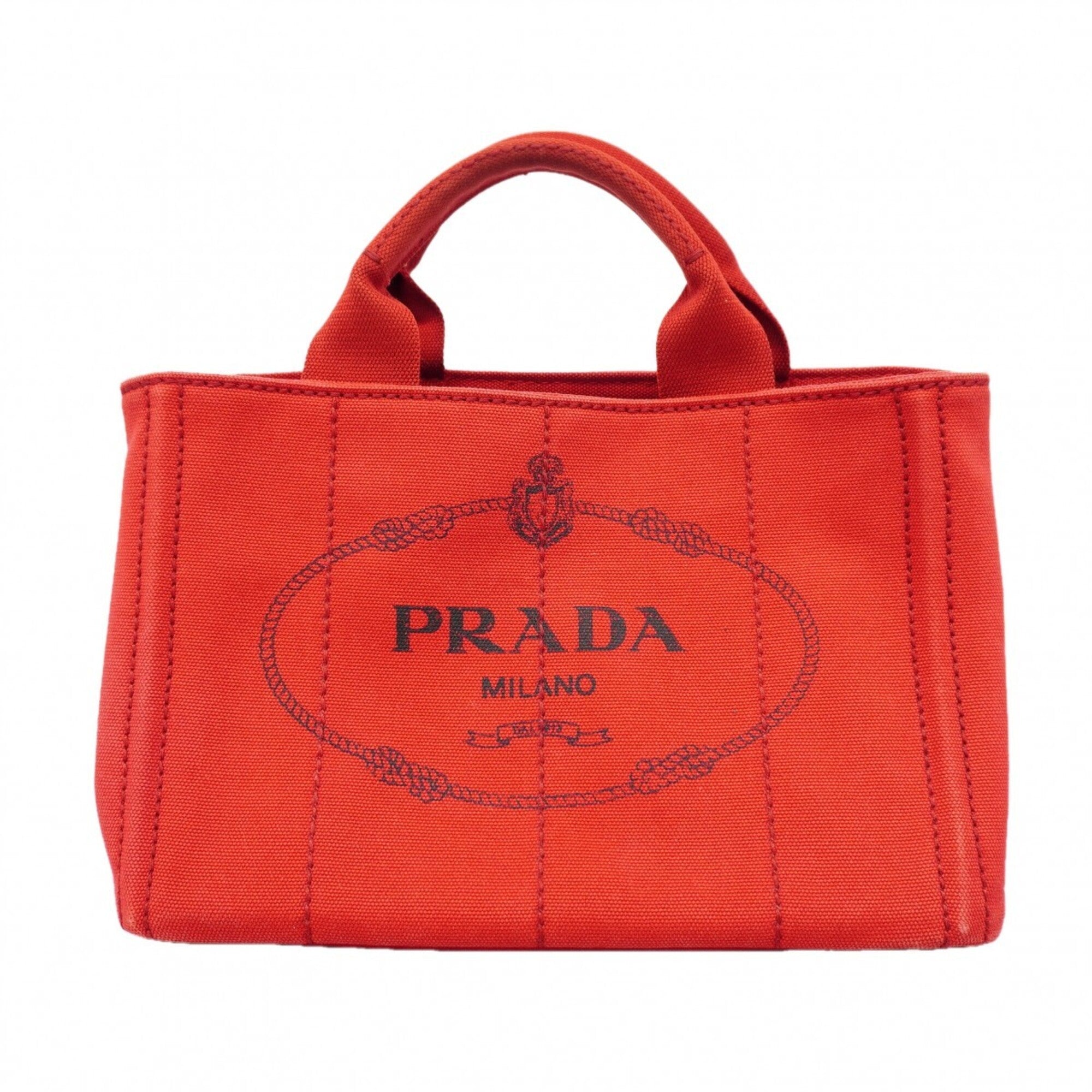 Prada Red Color Canvas Tote Bag (Pre-Owned)