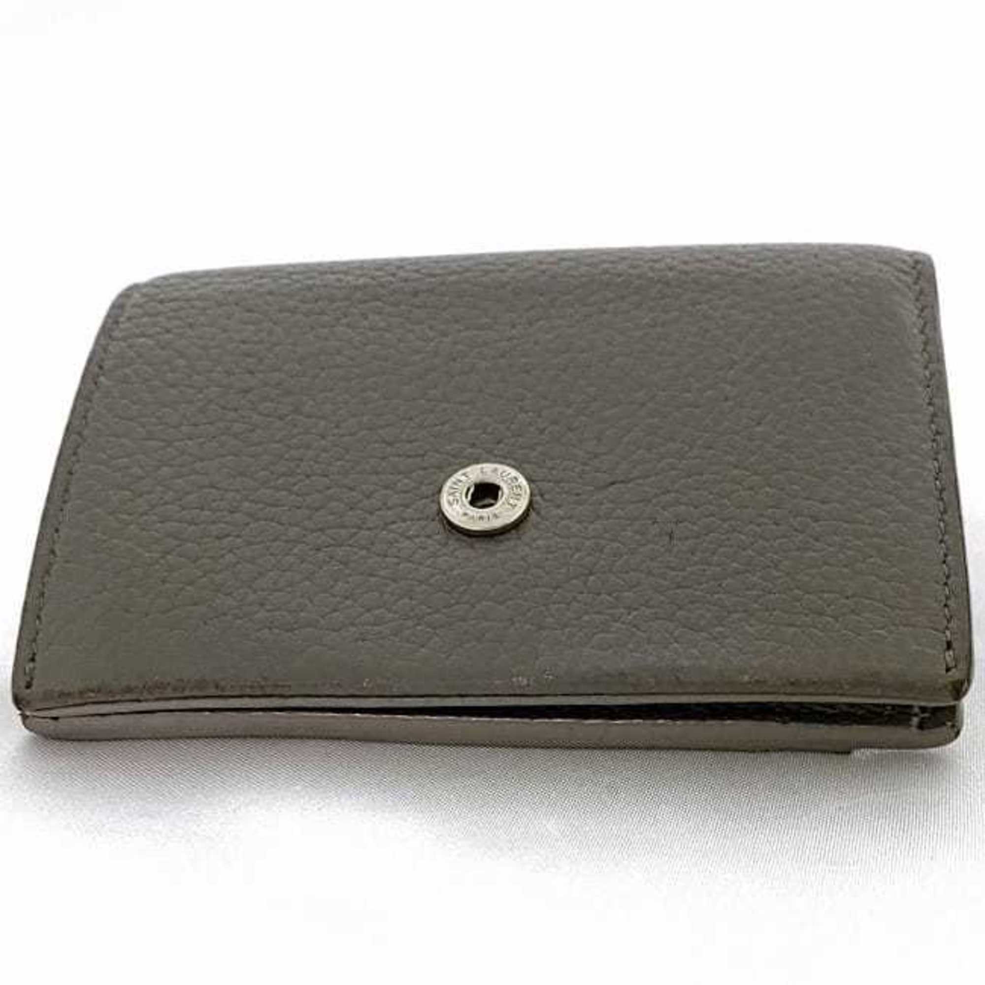 Yves Saint Laurent Gray Leather Wallet (Tri-Fold) (Pre-Owned)