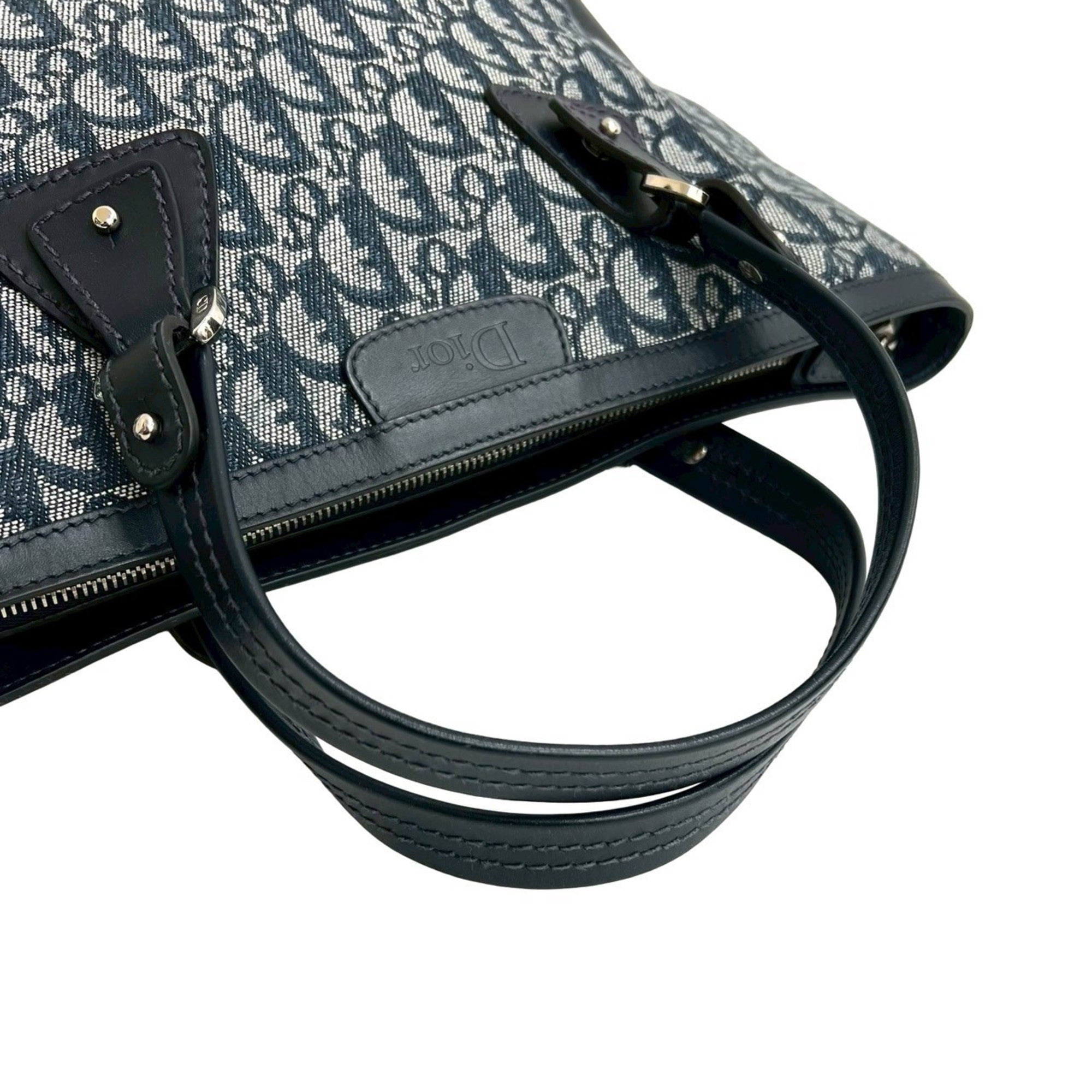 Christian Dior Navy Canvas Leather Handbag Tote Bag (Pre-Owned)