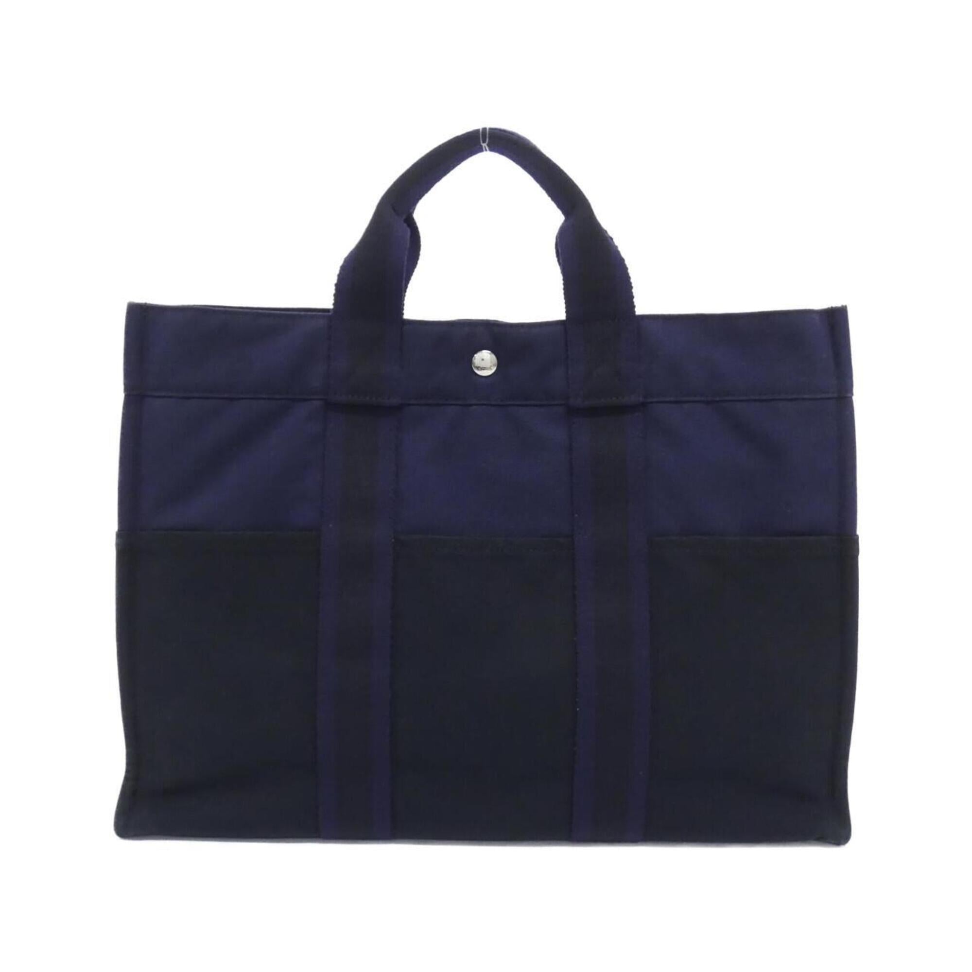 Hermes Black Navy Canvas Handbag (Pre-Owned)
