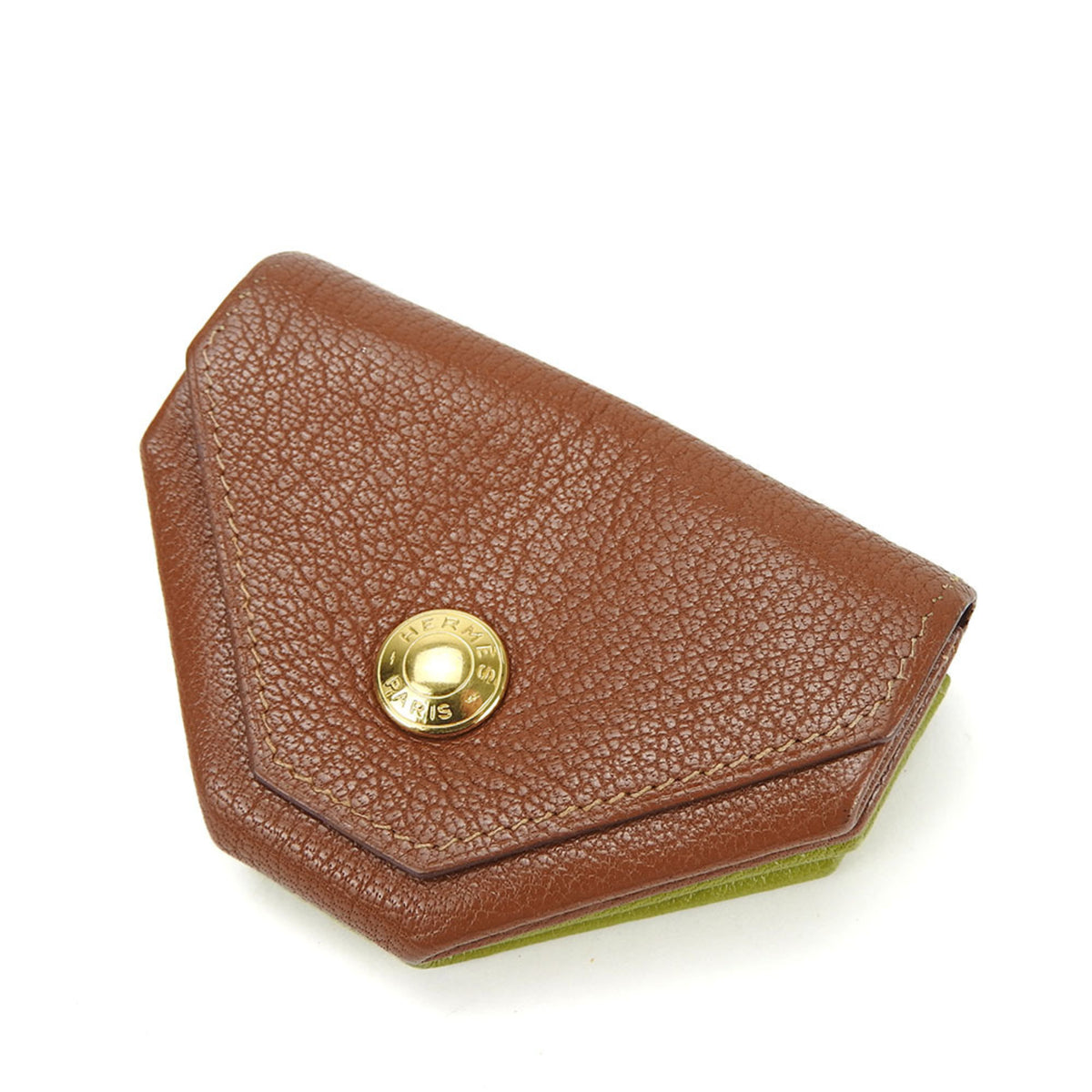 Hermes Le 24 Brown Green Chevre Leather Coin Purse/Coin Case (Pre-Owned)