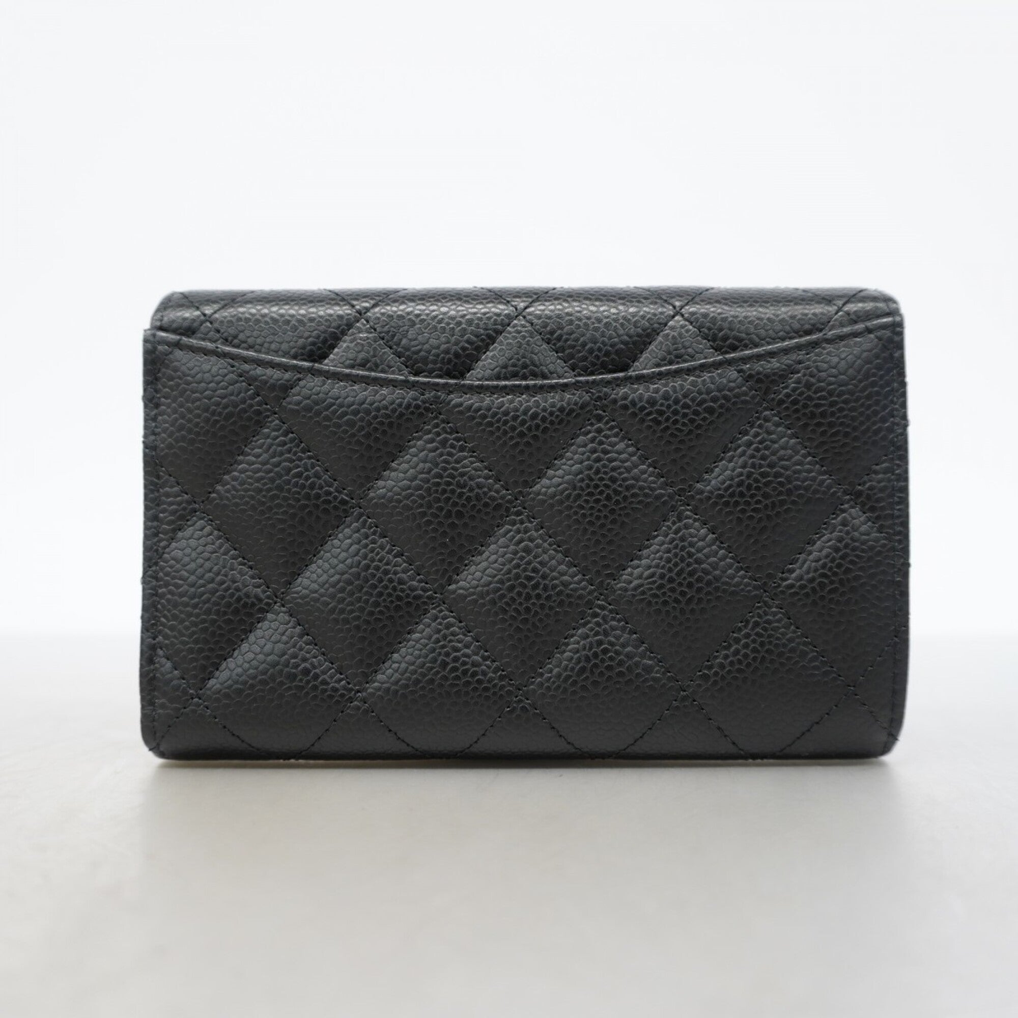 Chanel Black Grained Calfskin Wallet (Tri-Fold) (Pre-Owned)