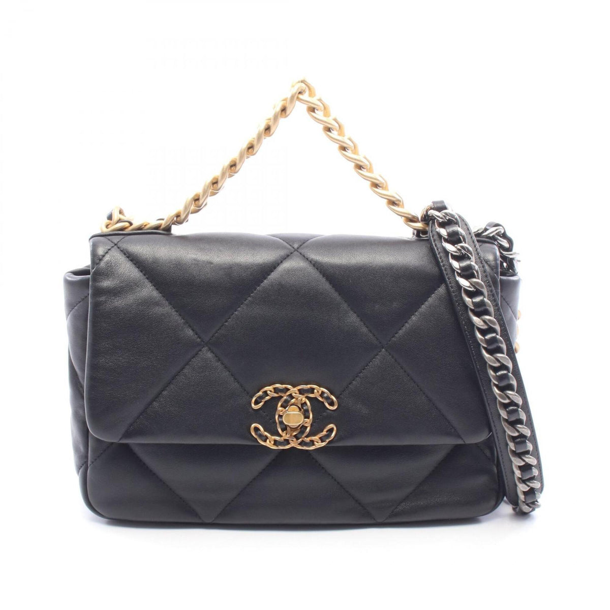 Chanel Black Leather Handbag Shoulder Bag (Pre-Owned)