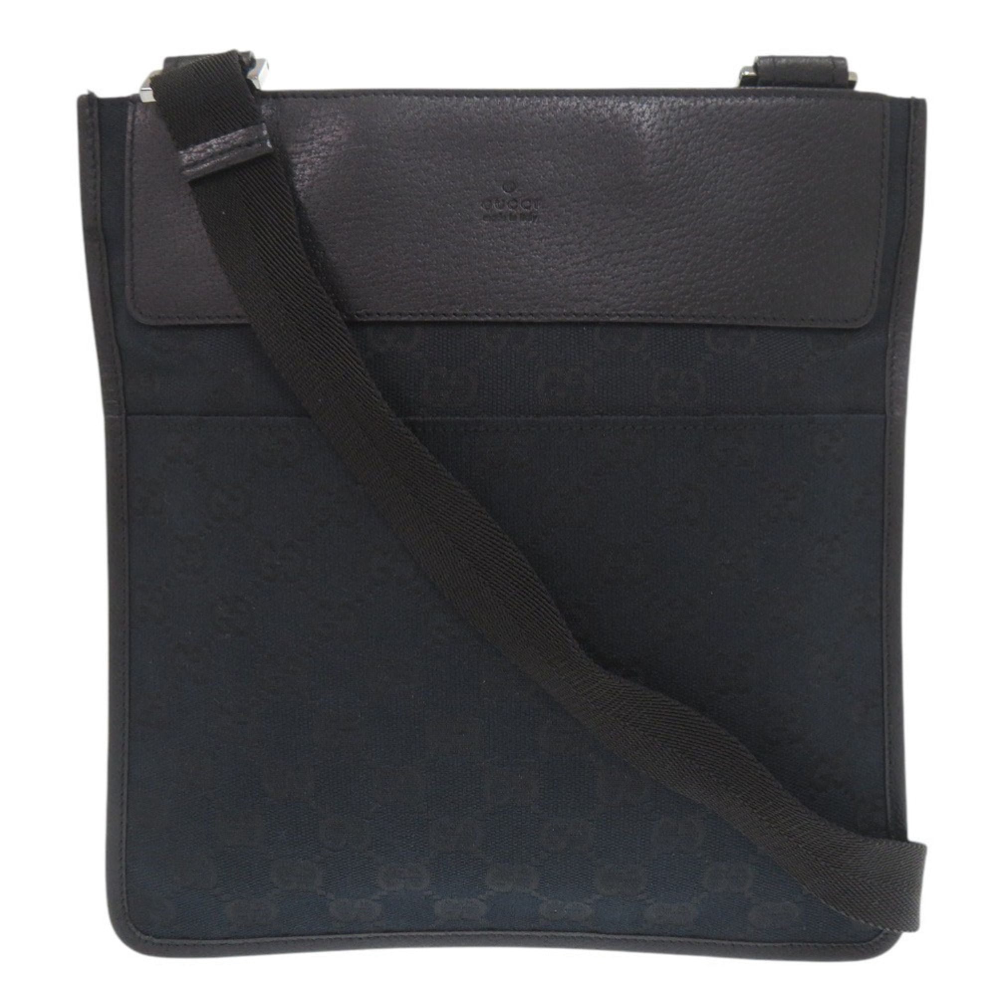 Gucci Black Gg Canvas Leather Shoulder Bag (Pre-Owned)
