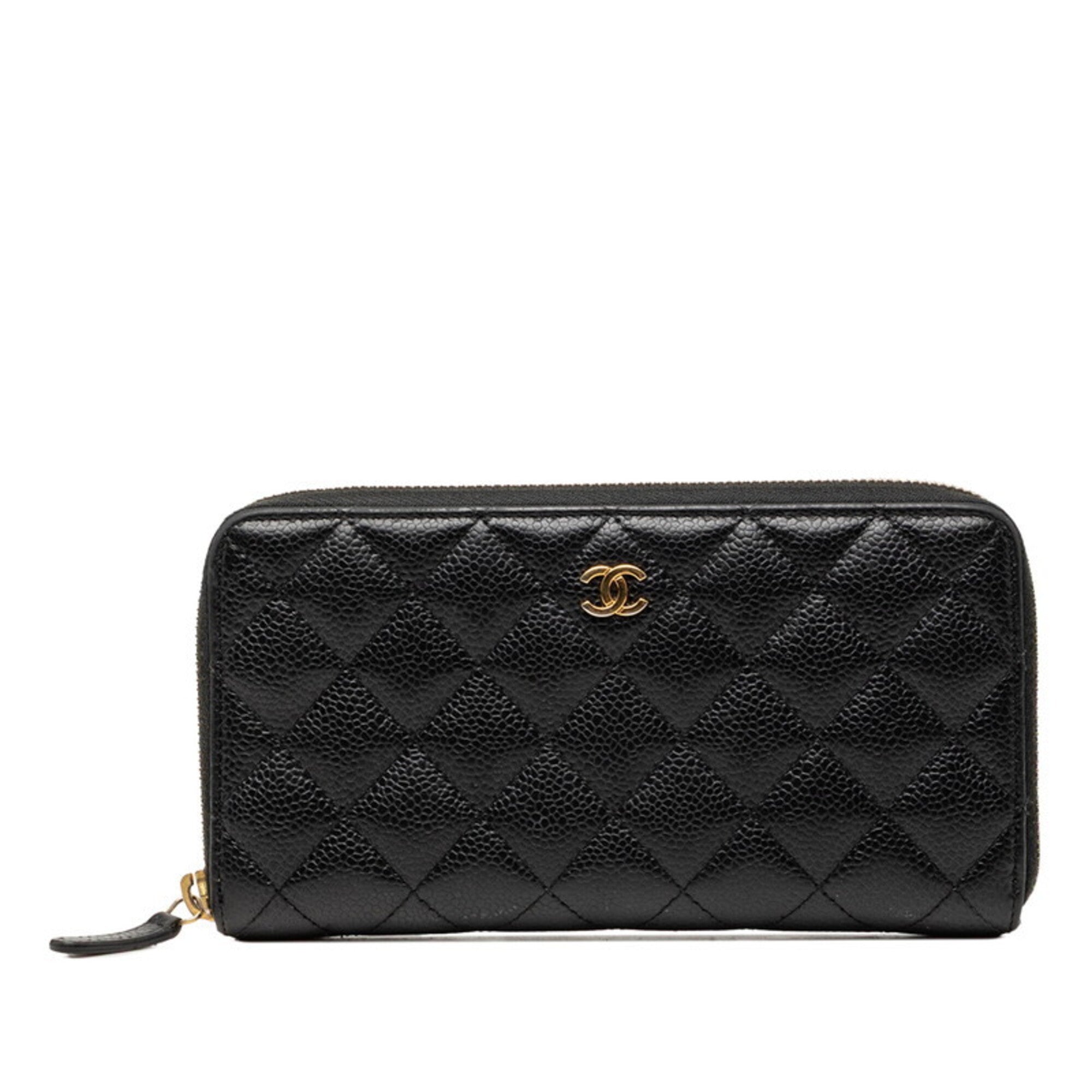 Chanel Matelasse Black Grained Calfskin Long Wallet (Bi-Fold) (Pre-Owned)