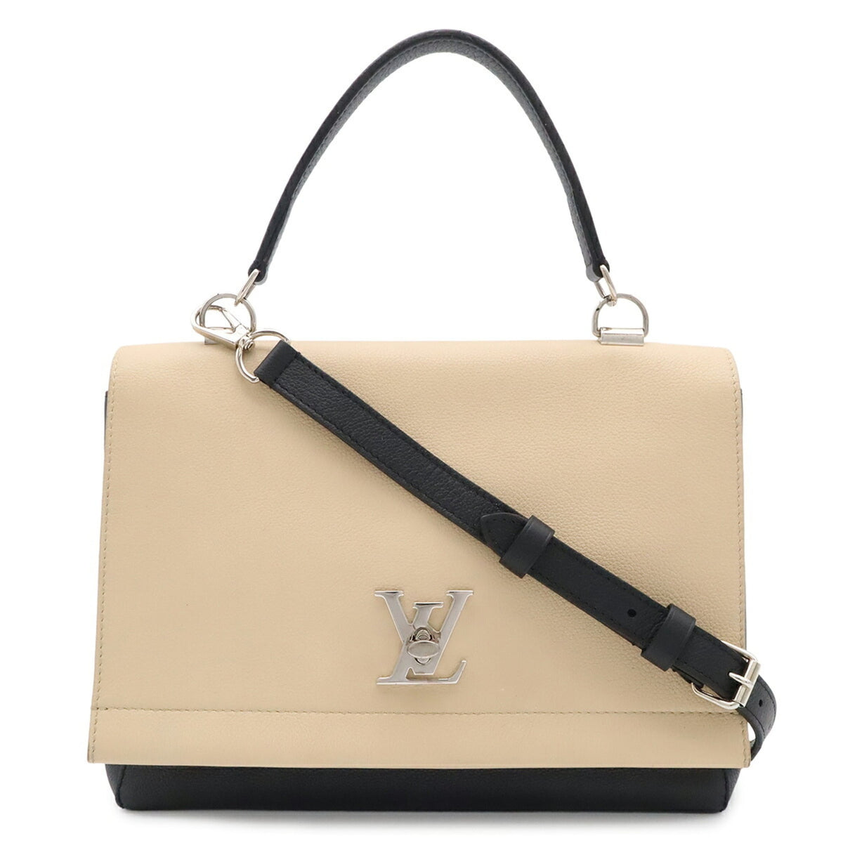 Louis Vuitton Beige Black Leather Handbag Shoulder Bag (Pre-Owned)
