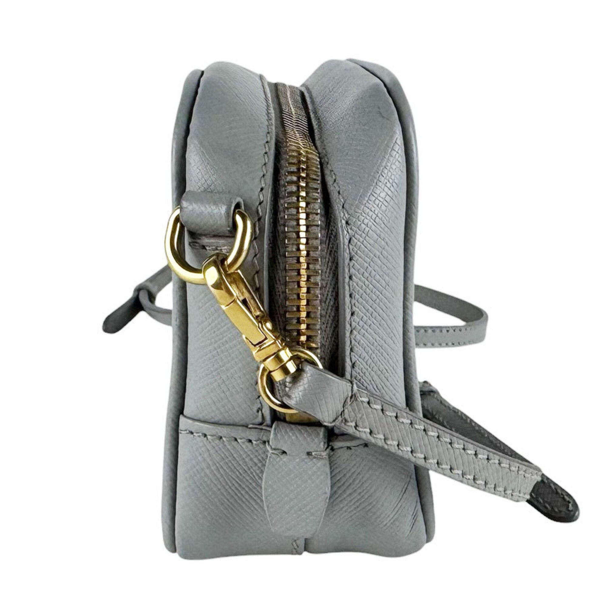 Prada Gray Leather Shoulder Bag (Pre-Owned)