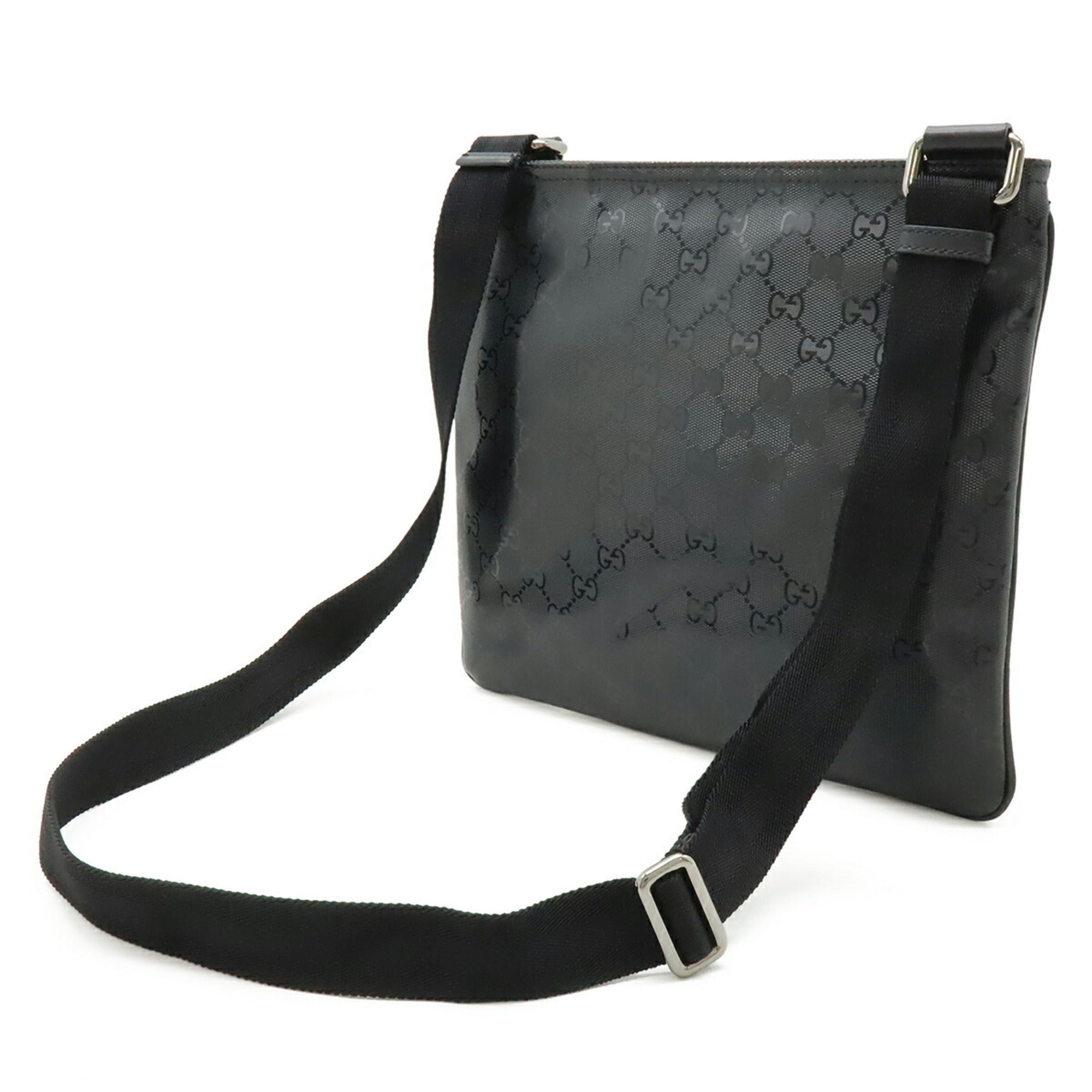 Gucci Gg Imprimé Black Coated Canvas Leather Shoulder Bag (Pre-Owned)