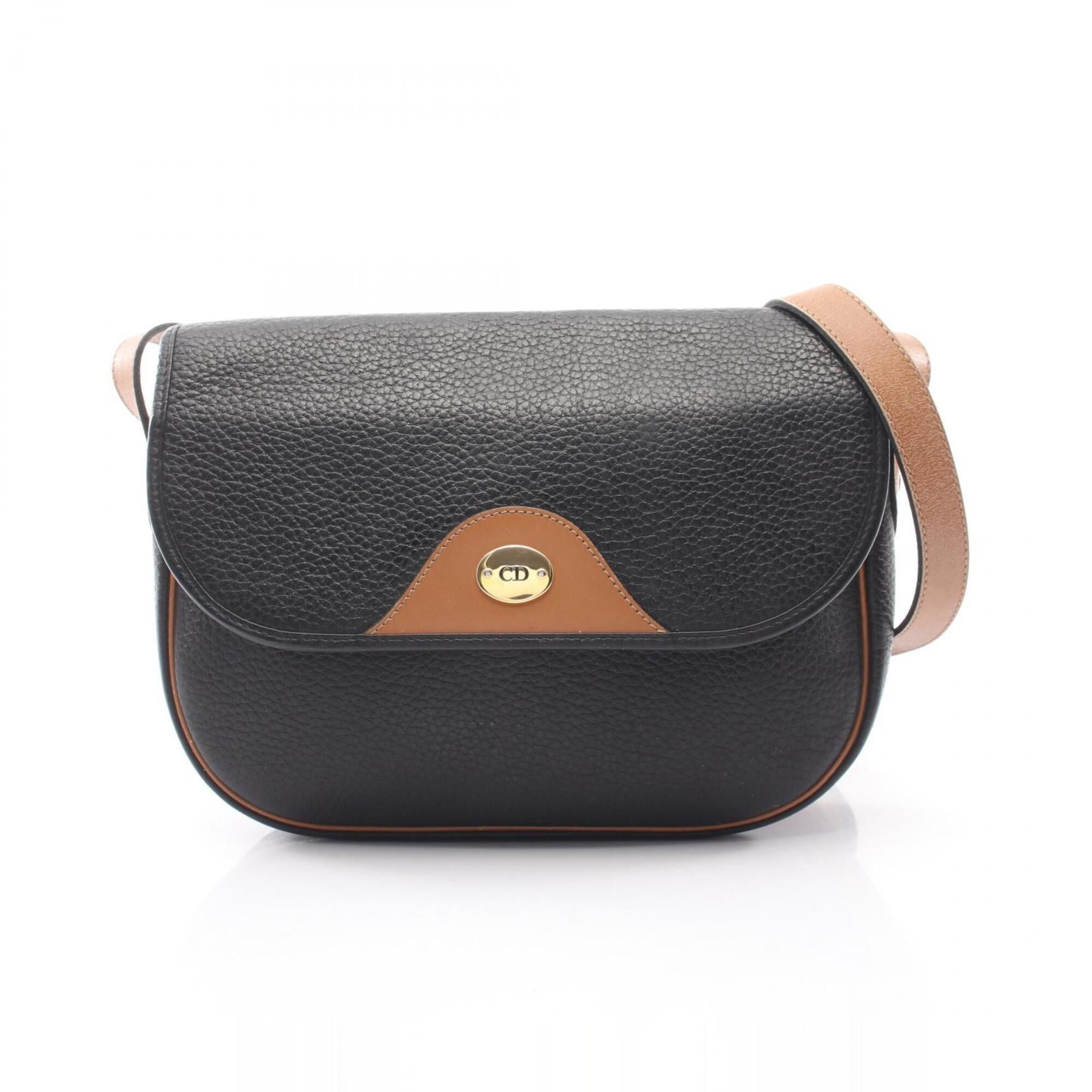Christian Dior Black Brown Leather Handbag Shoulder Bag (Pre-Owned)