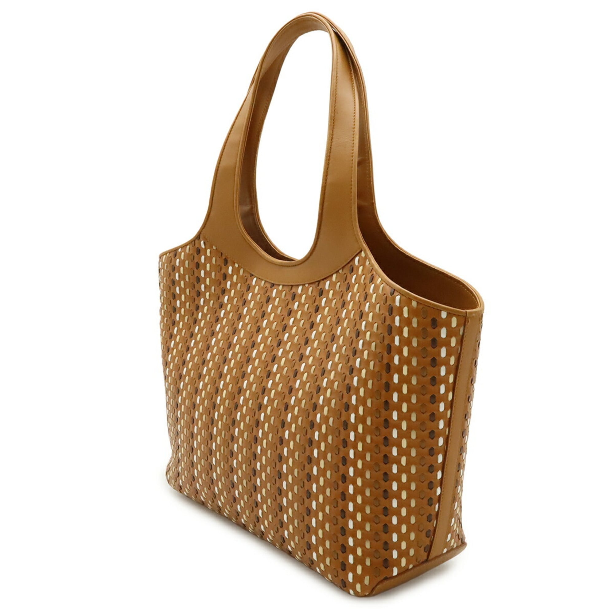 Salvatore Ferragamo Brown Camel White Leather Shoulder Bag Tote Bag (Pre-Owned)