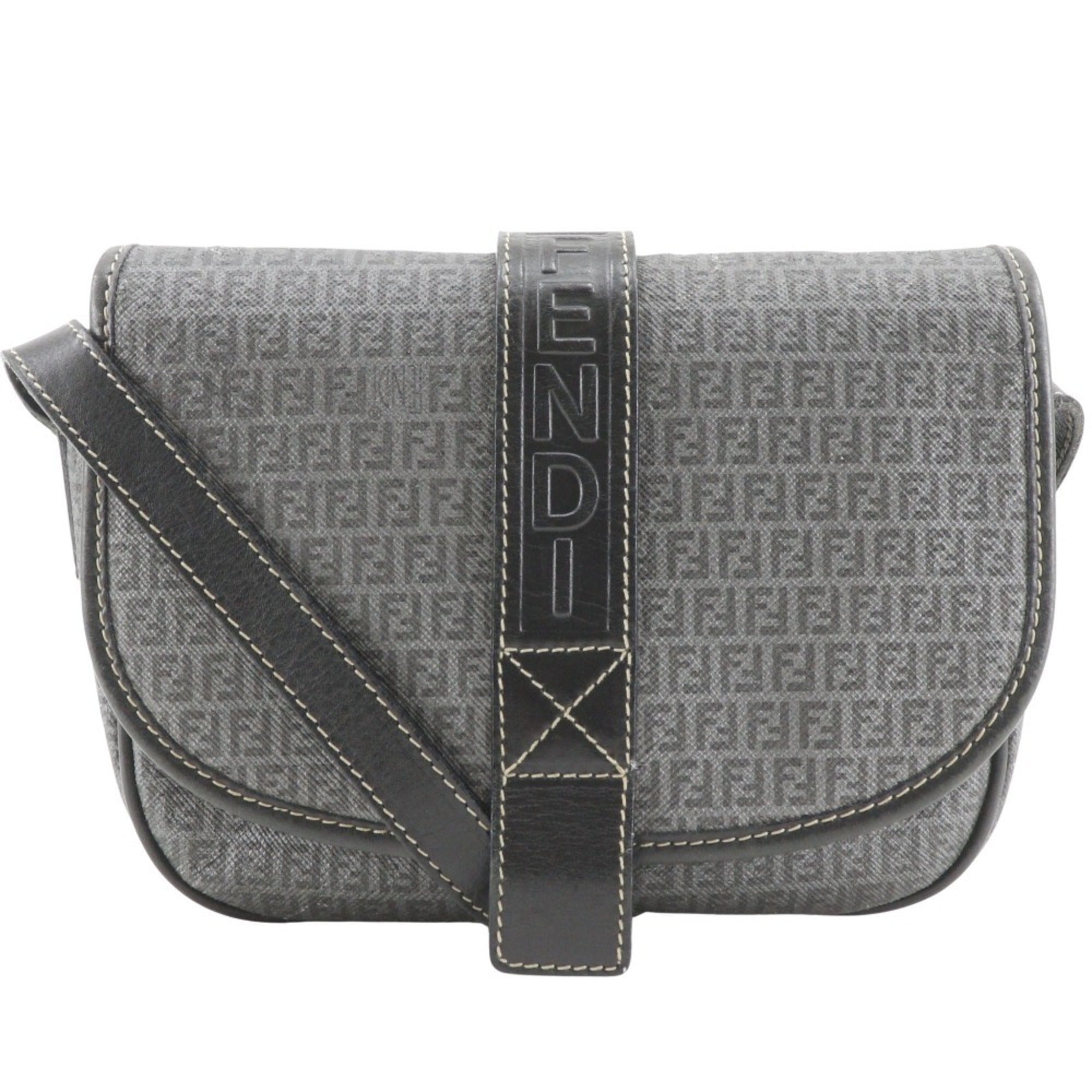 Fendi Zucchino Gray Zucchino Pochette Shoulder Bag (Pre-Owned)