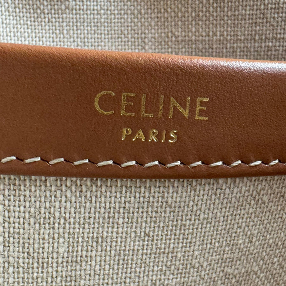 Celine Brown Red Color White Canvas Leather Handbag Shoulder Bag (Pre-Owned)