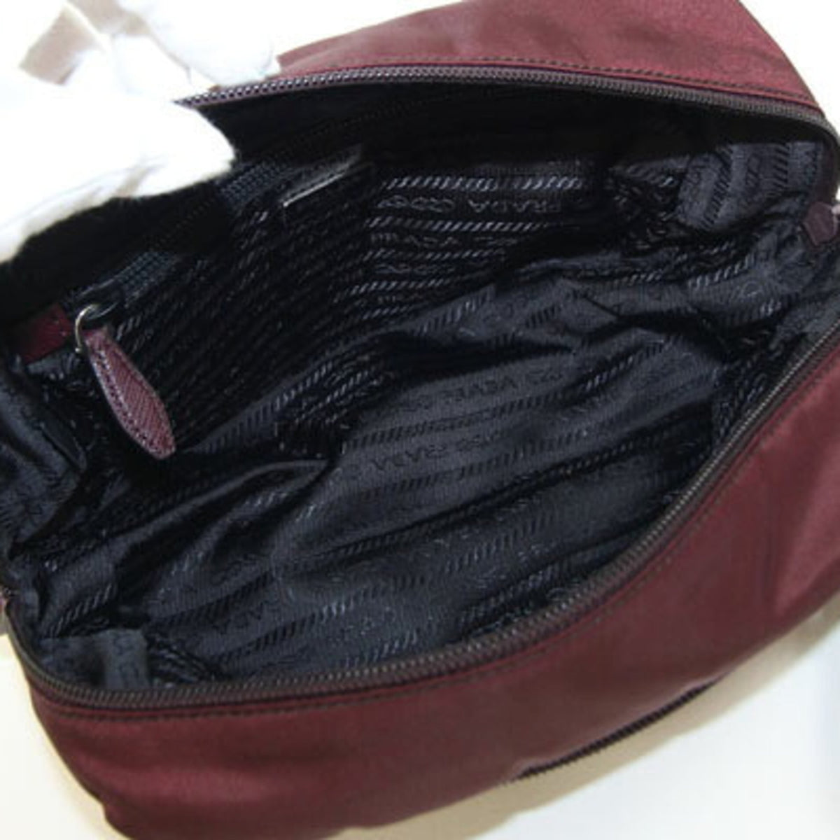 Prada Bordeaux Brown Nylon Leather Handbag Pouch (Pre-Owned)