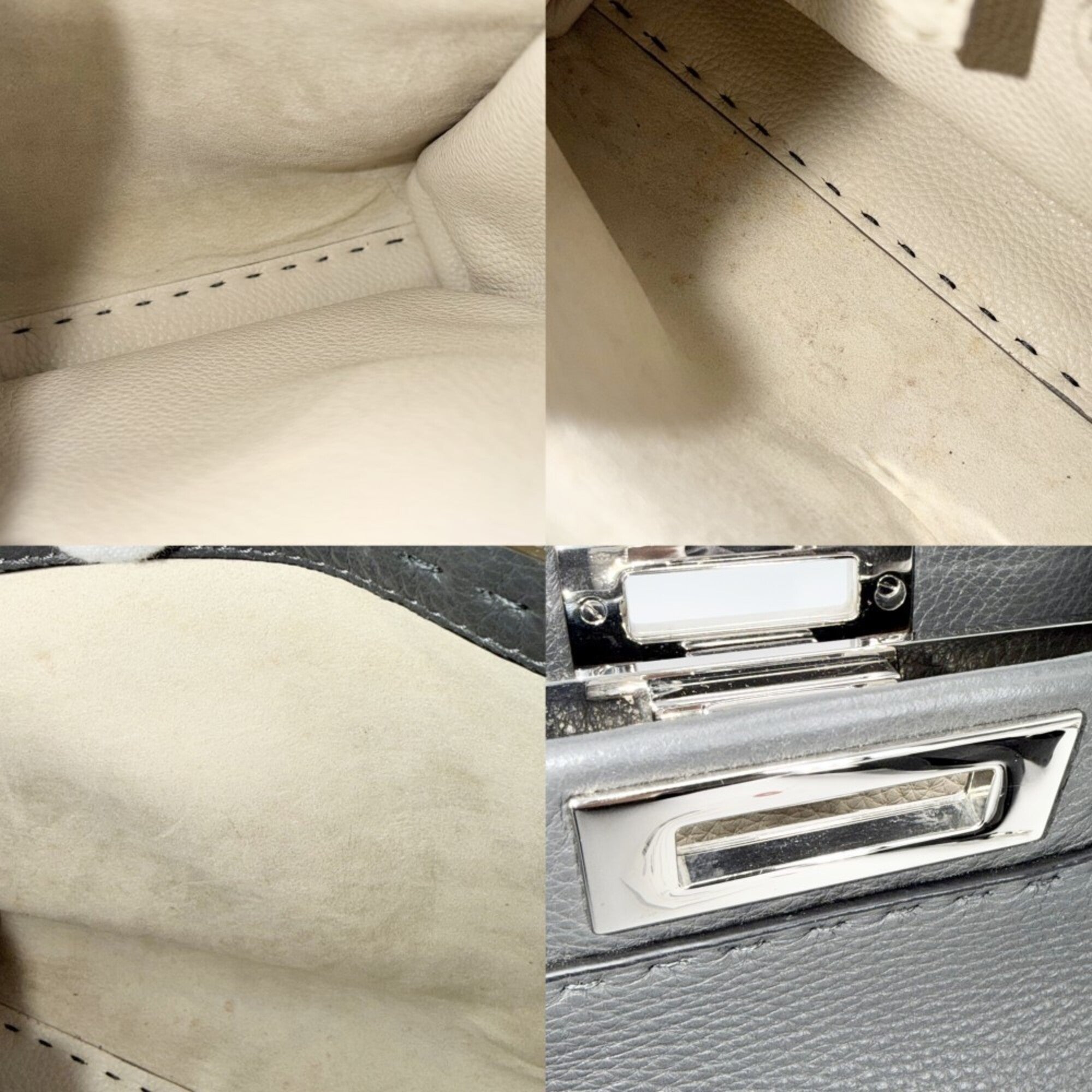 Fendi Peekaboo Gray Leather Handbag Shoulder Bag (Pre-Owned)