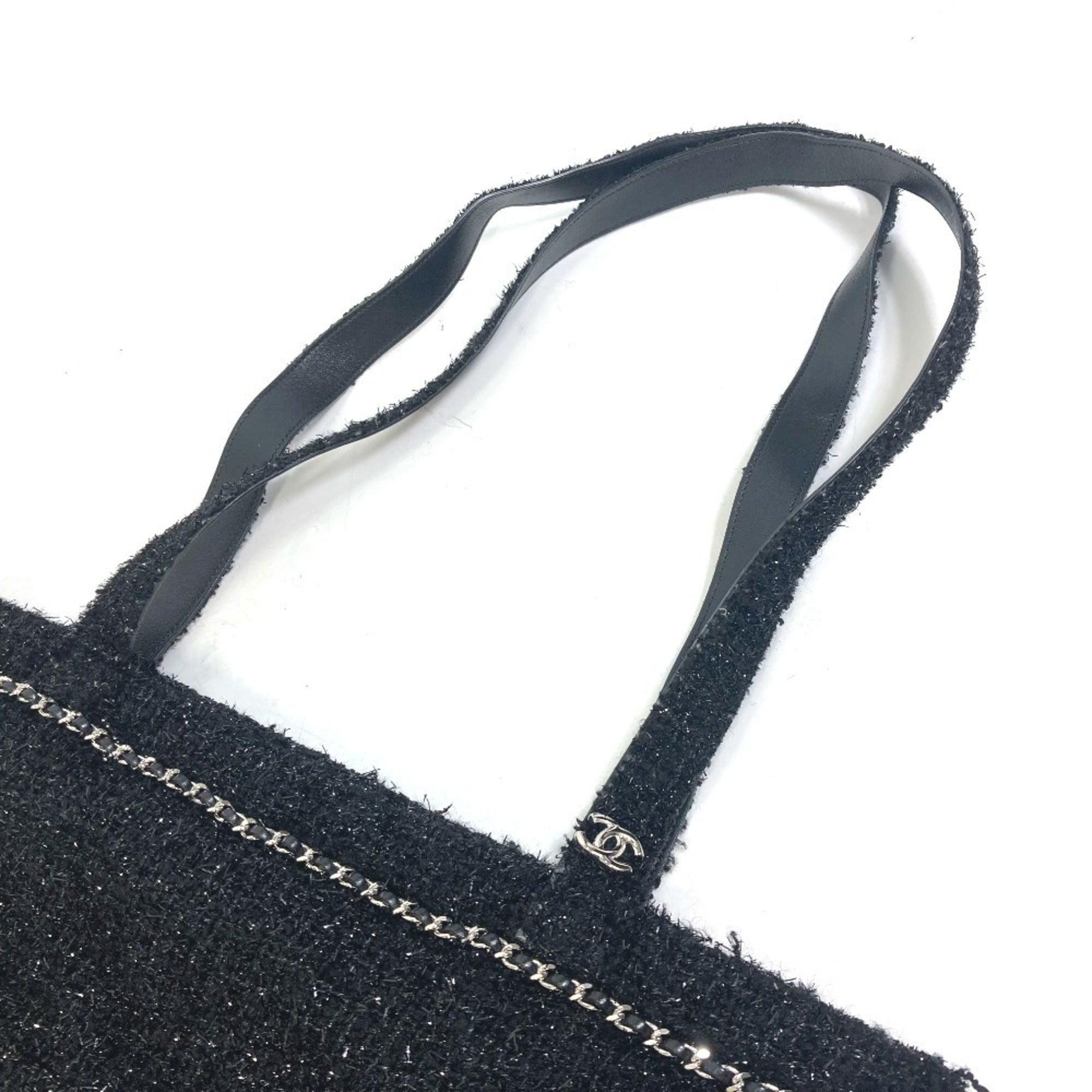 Chanel Black Tweed Shopping Bag Tote Bag (Pre-Owned)