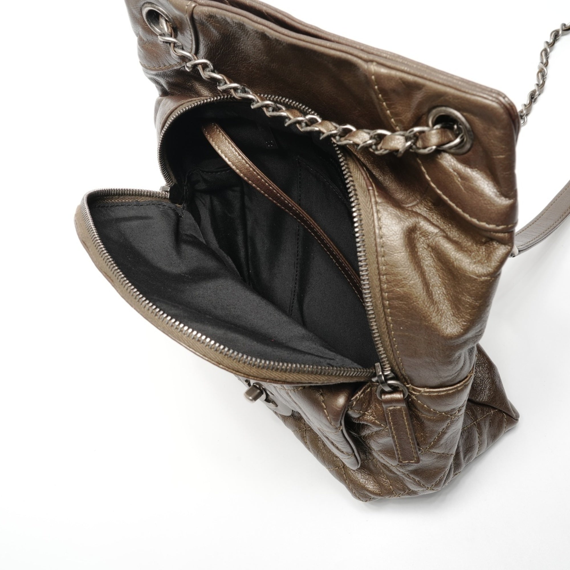 Chanel Matelasse Khaki Leather Backpack (Pre-Owned)
